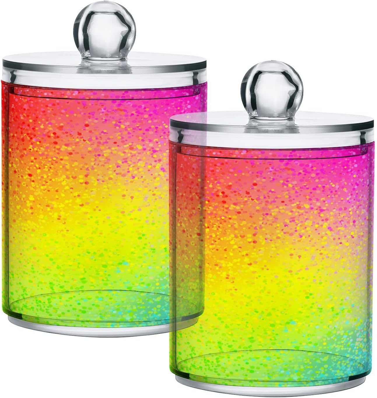 TOUTU Rainbow Qtip Holder Dispenser with Lid, Clear Plastic