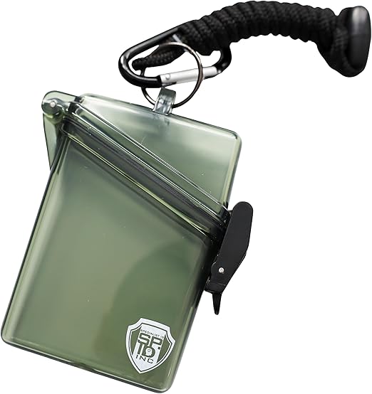 Waterproof ID Badge Holder with Lanyard & Clip - Money Holder for Swimming, Beach or Cruise - Clear Hard Plastic Water Proof Case for Key, Credit Cards & Travel Witz + Specialist ID (Military Green)