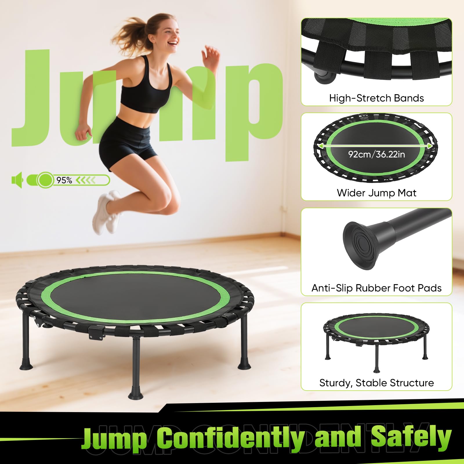 Fitness Indoor trampolino pieghevole senza installazione | Ø 101 cm, mini trampolino | portata 150 kg | stabile e silenzioso per adulti