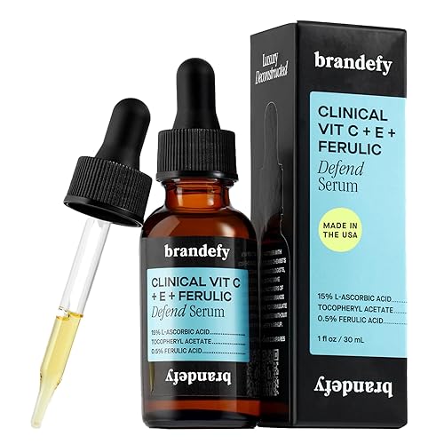 Brandefy Suero facial con vitamina C 15% L. Ácido ascórbico, ácido ferúlico .5% + vitamina E para cuidado personal y belleza, corrector de manchas
