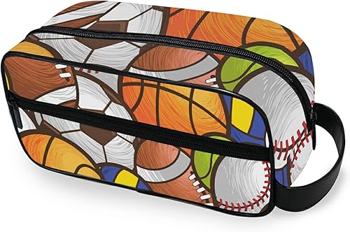 AUUXVA Bolsa de aseo portátil con estampado de béisbol para mujeres, bolsa de cosméticos de baloncesto, fútbol, fútbol, bolsa de maquillaje de