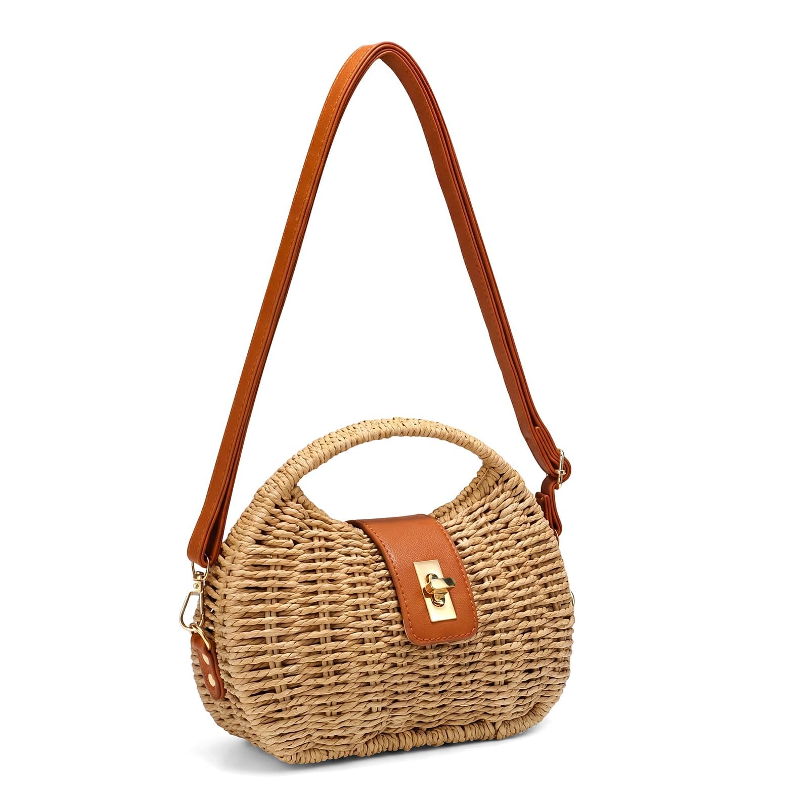 Straw Bag Beach Purse Summer Purses for Women Vacation Handbags Woven Crossbody Bags Straw Shoulder Bag