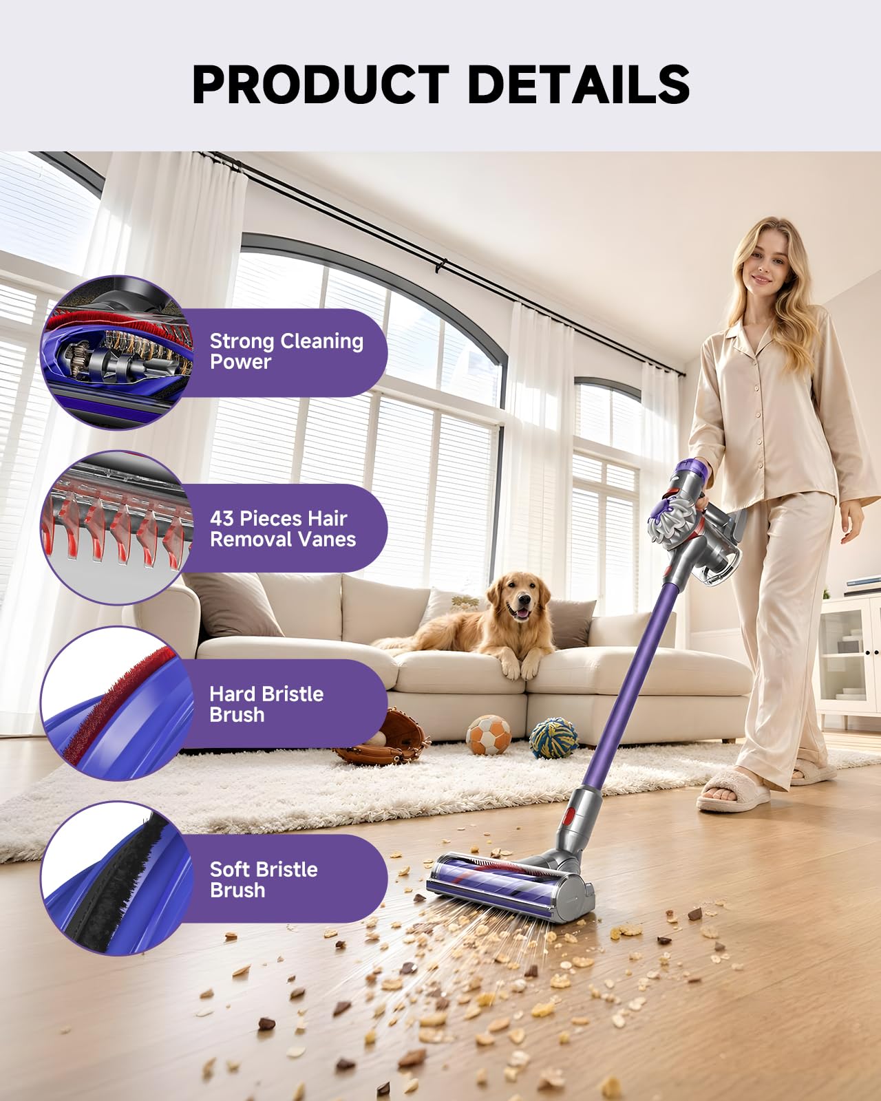 V12 Dysza podłogowa do odkurzacza Dyson V12 Detect Slim / V12 Origin /V9 część zamienna do odkurzacza silnikowego, szczotka zapobiegająca plątaniu, napęd bezpośredni, głowica do czyszczenia twardych