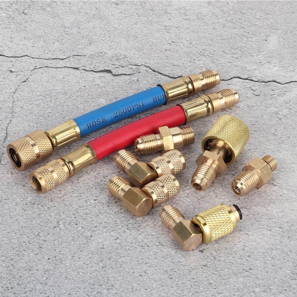 Qiilu Kühlanschluss-Adapter-Kit R134A und R12 für Klimaanlage - 8 Stück Kälteanschluss mit R-12A/C Schläuchen