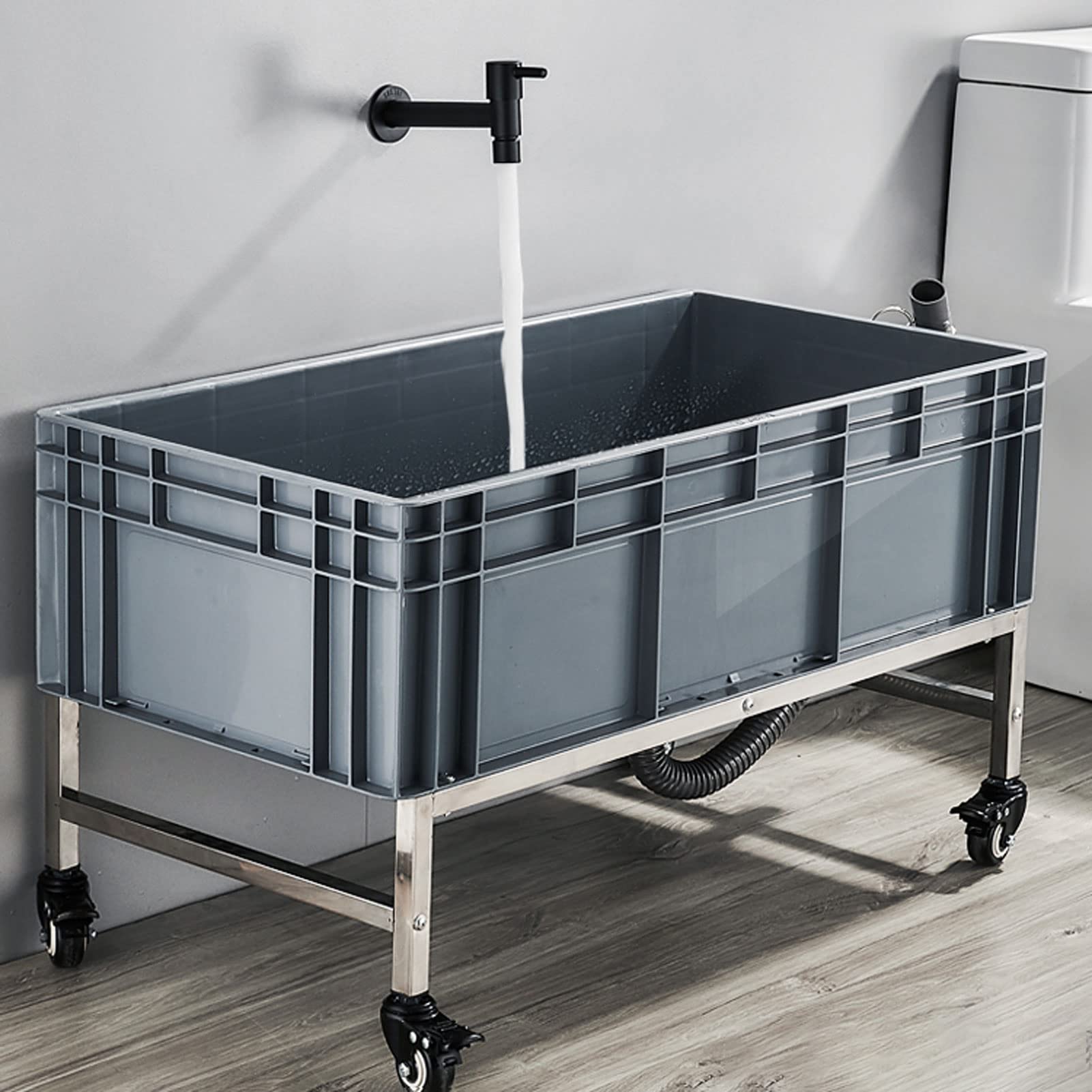 ASerZenith Heavy Duty Floor Mop Sink For Washing Room, Basement, Shop, Freestanding Laundry Tub Slop Sinks, Countertop Drain - Faucet Not Included