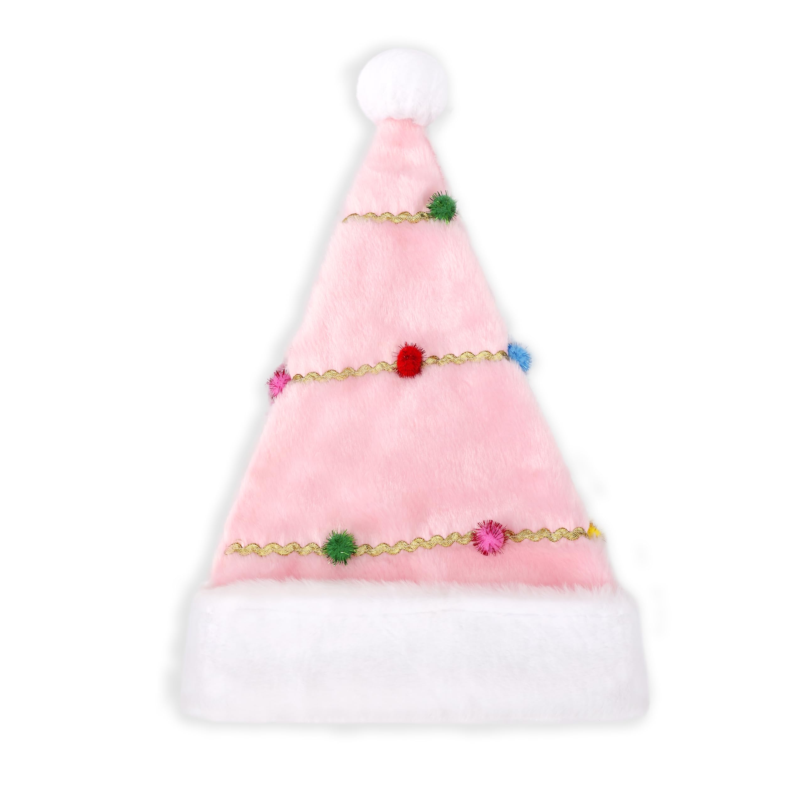 DYPUEYAK Christmas Tree Style Plush Hat – Festive Holiday Headwear Wrapped with Ribbon, Perfect for Christmas Parties and Celebrations (Pink)