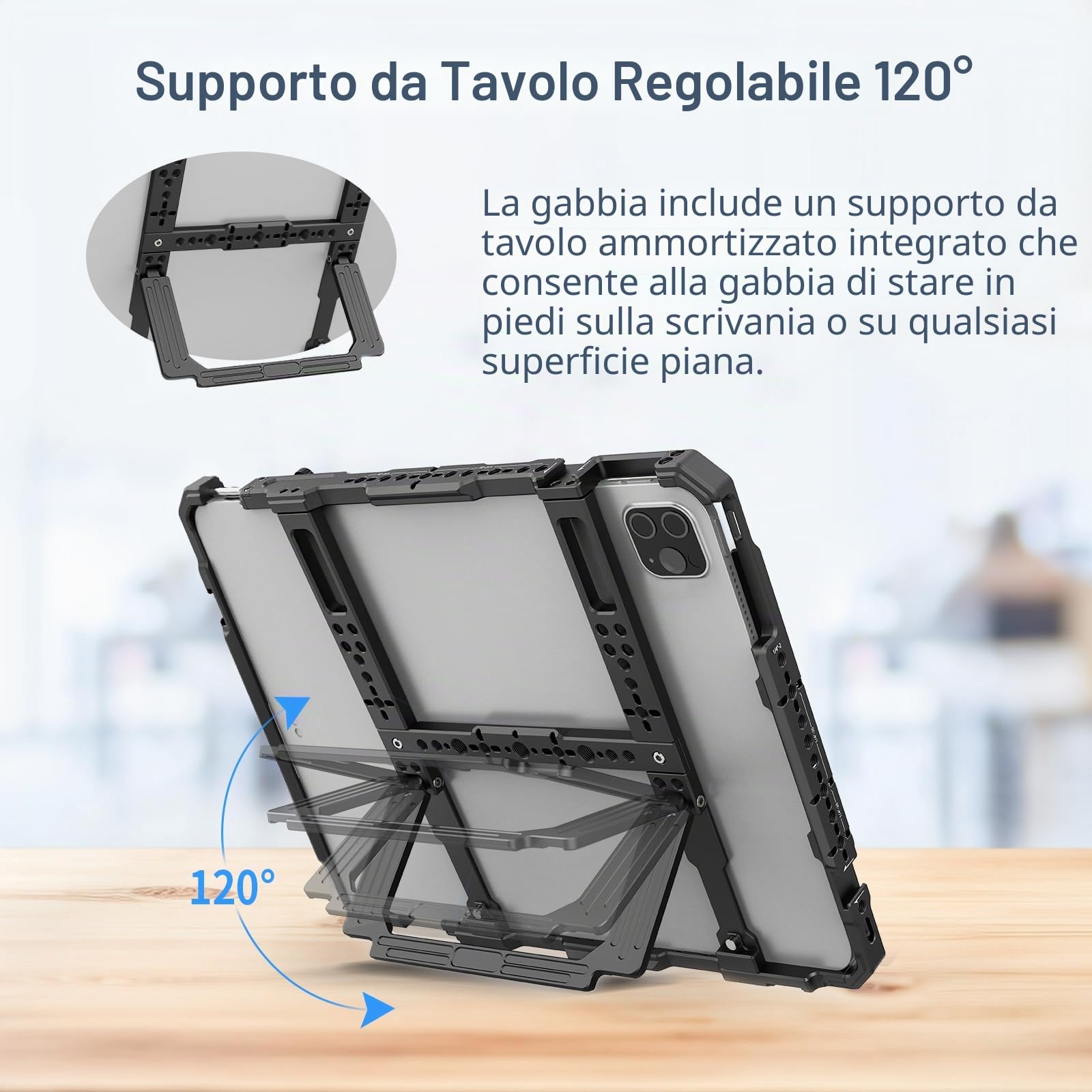 Nitze iPad Cage, Gabbia per iPad Pro 13" M5/M4, iPad Air 13" M4/M3/M2, iPad Pro 12.9" 6/5/4/3 Generazione e Altri Tablet da 11.5" a 13" - T-TC02A