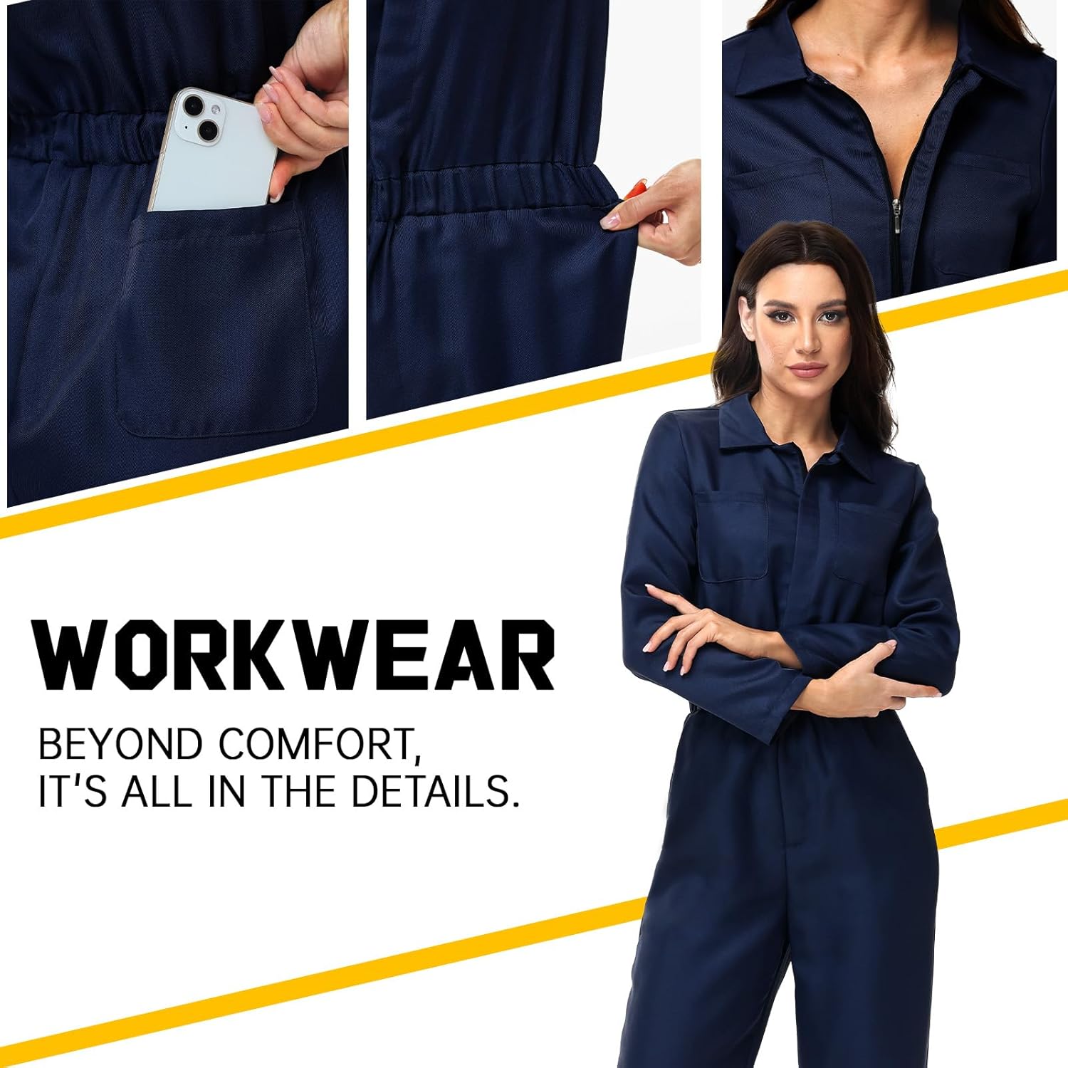 Coveralls for Women Adult - Halloween Horror Killer Cosplay Costume Navy Blue Long Sleeve Mechanic Jumpsuit - Image 6