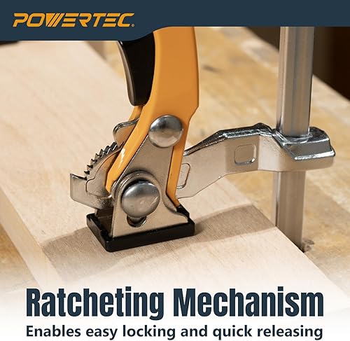 Miniatura 4 de POWERTEC 71542 Abrazadera de mesa de trinquete de liberación rápida para sistema MFT y riel guía capacidad de 7 pulgadas x 2-38 pulgadas de