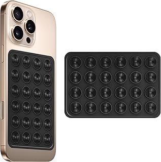 amazon basics Suction Phone Case Anti-Slip Silicone Multipurpose Hands-Free Sticky Pads for Phone Case Mount for Selfies Videos Mirror Shower Car Dashboard - Black (1 Piece)