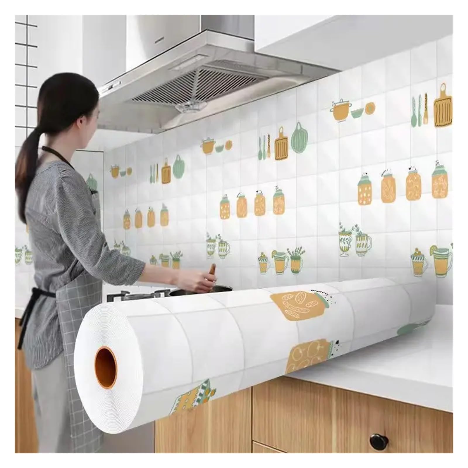 Ayztantine Self-Adhesive Wallpaper Kitchen Stove Oil-Proof Sticker Waterproof High Temperature Resistant Wallpapers Decoration(Color 28,1mx60cm)