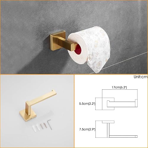 Miniatura 3 de BA199SET-3BG1 - Juego de accesorios de baño dorados de 3 piezas, soporte de papel higiénico dorado montado en la pared + anillo para toalla de