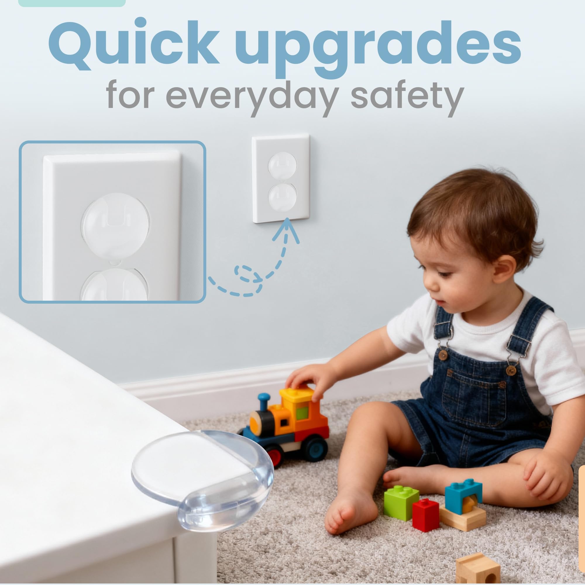 Kit di sicurezza per bambini – Serrature per armadi a prova di bambino, coperture per prese di sicurezza per bambini e protezioni angolari – installazione senza trapano mantiene i bambini al sicuro