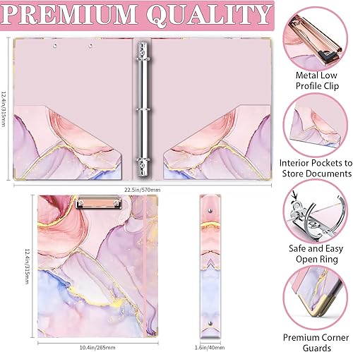 Miniatura 4 de Lateefah Carpeta de 3 anillas, carpeta de anillos redondos de 1 pulgada con 5 separadores de pestañas, bonitas carpetas de portapapapeles con 2