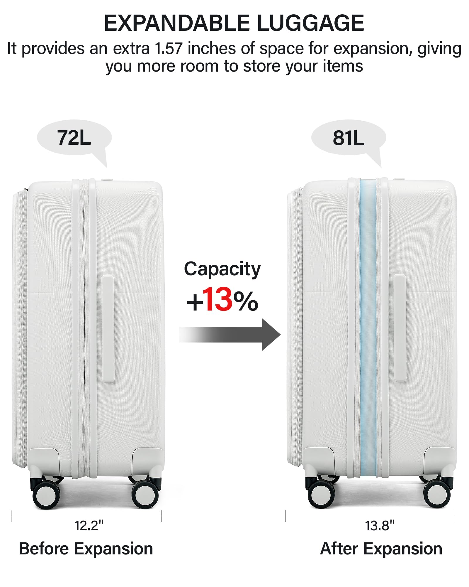 Hanke Equipaje extensible de apertura superior con portavasos y puertos USB, Blanco ahumado., Expandable 24 Inch, Equipaje de apertura superior con portavasos y puertos USB