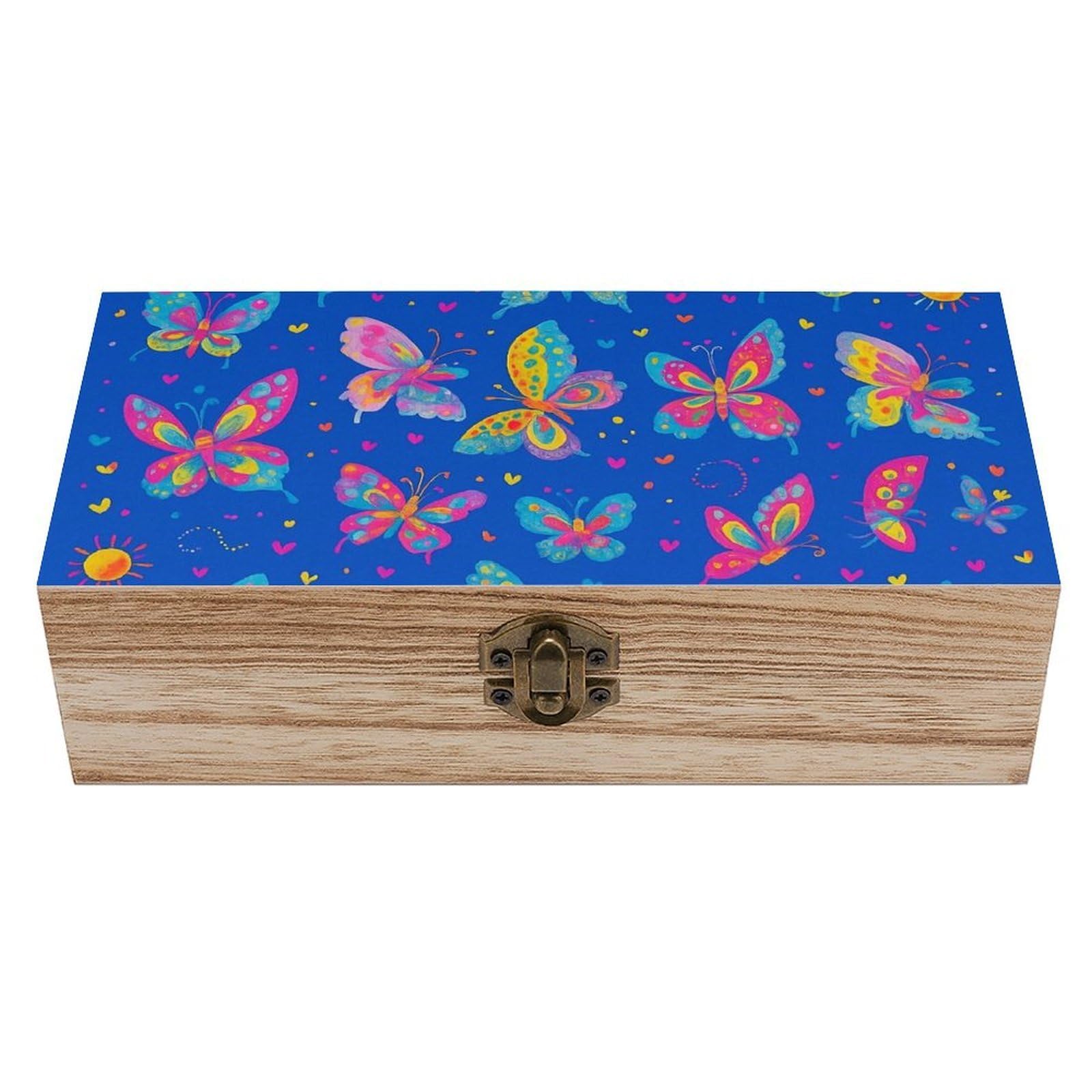 SMAZDFXX Fantasy Colorful Butterfly Wooden Storage Box Multipurpose Decorative Box for Jewelry Photo Home Decor
