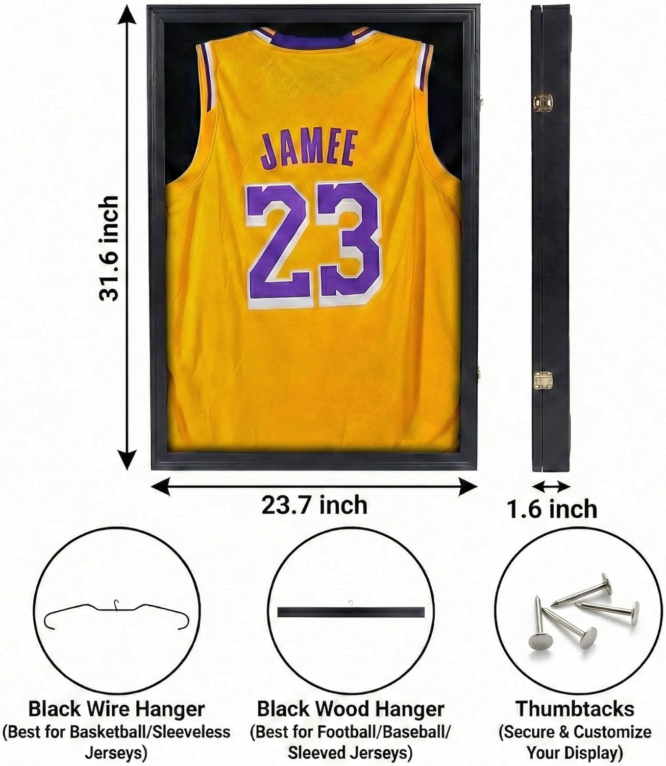 Crystal Lemon Jersey Display Frame Case for Wall Mount – Framed Sports Jersey Memorabilia Display with UV Protection – Shadow Box Display for Basketball, Football & Hockey Jerseys (31.25" x 23.25")