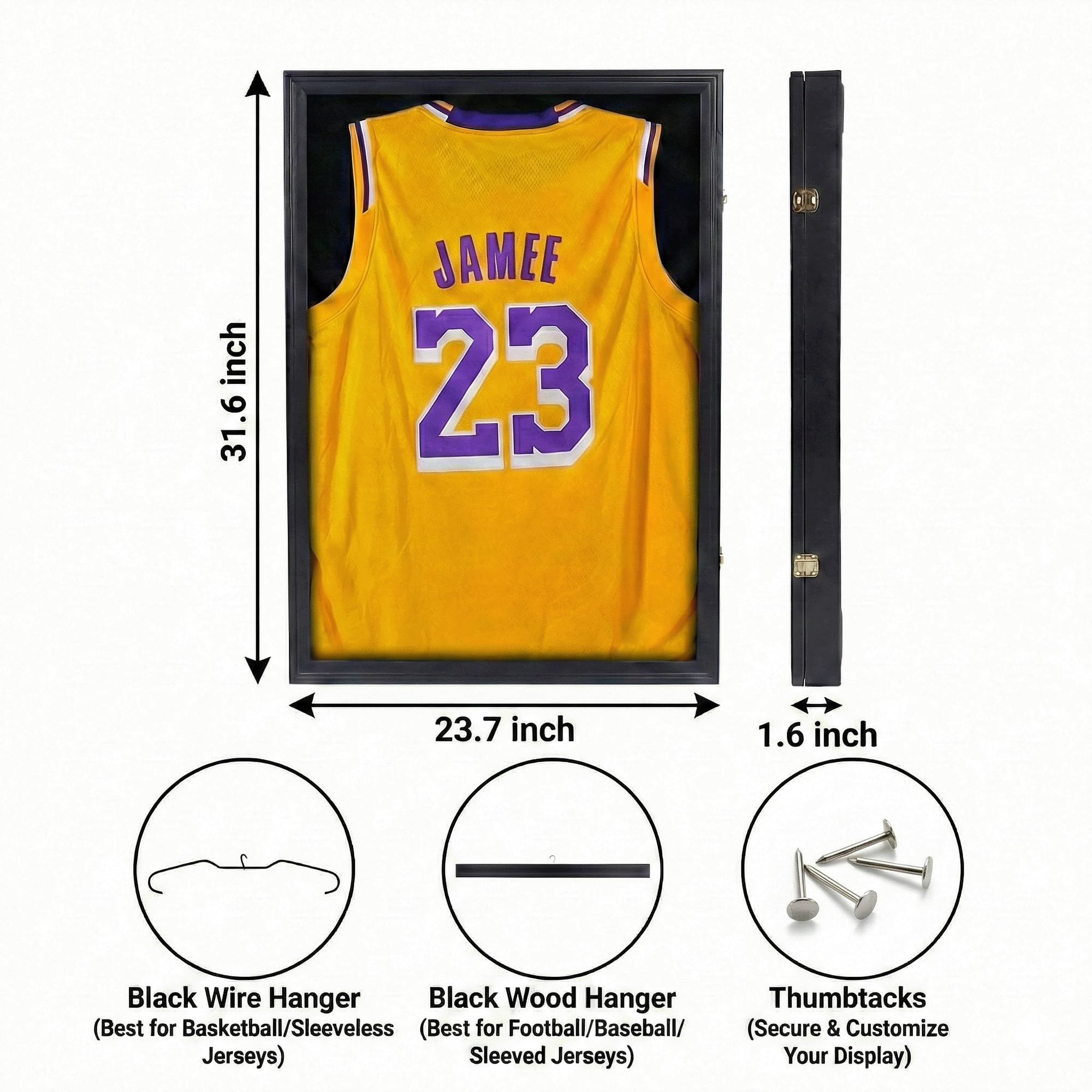 Crystal Lemon - Vitrina grande con marco de jersey, protección UV, vitrina de pared negra para recuerdos de baloncesto y fútbol, 31.2 x 23.2 pulgadas