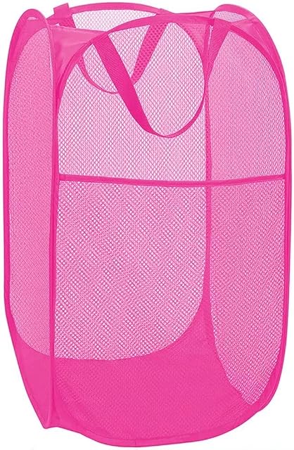 Diggoour 75L Deluxe Strong Mesh Pop up Laundry Hamper Basket with Side Pocket for Laundry Room, Bathroom, Kids Room, College Dorm or Travel(Blush, 36x36x60cm)
