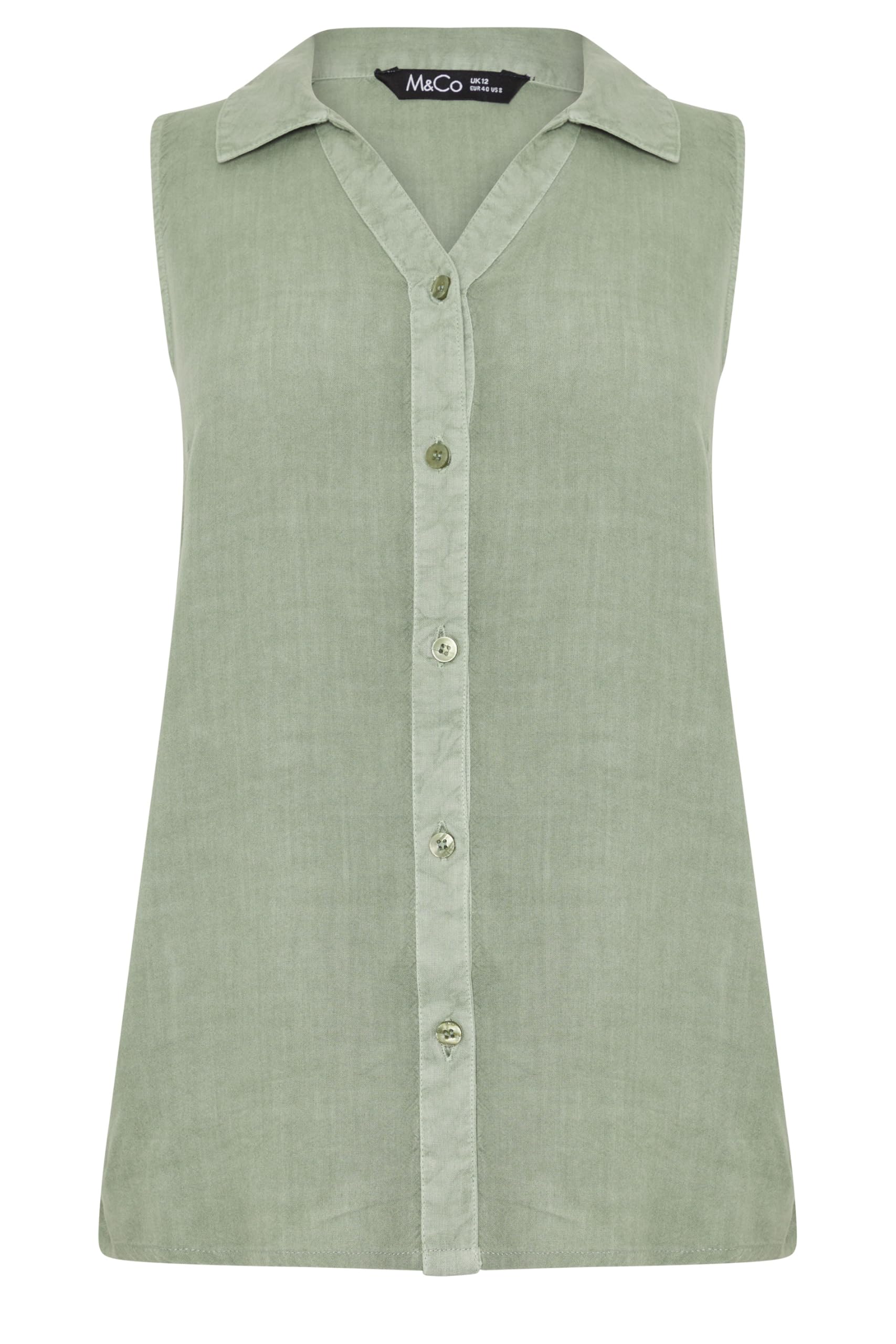 M&Co Women's Light Green Sleeveless Collared Shirt In | Size: 12