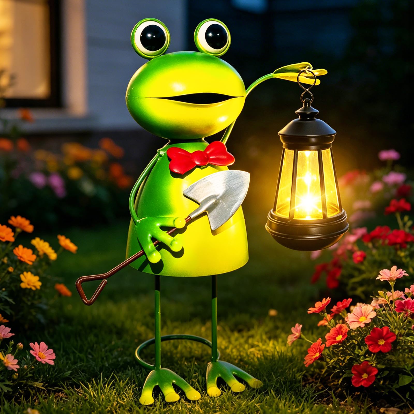 VOOKRY Solar Frog Garden Statue with Lantern,Metal Frog Solar Light Outdoor