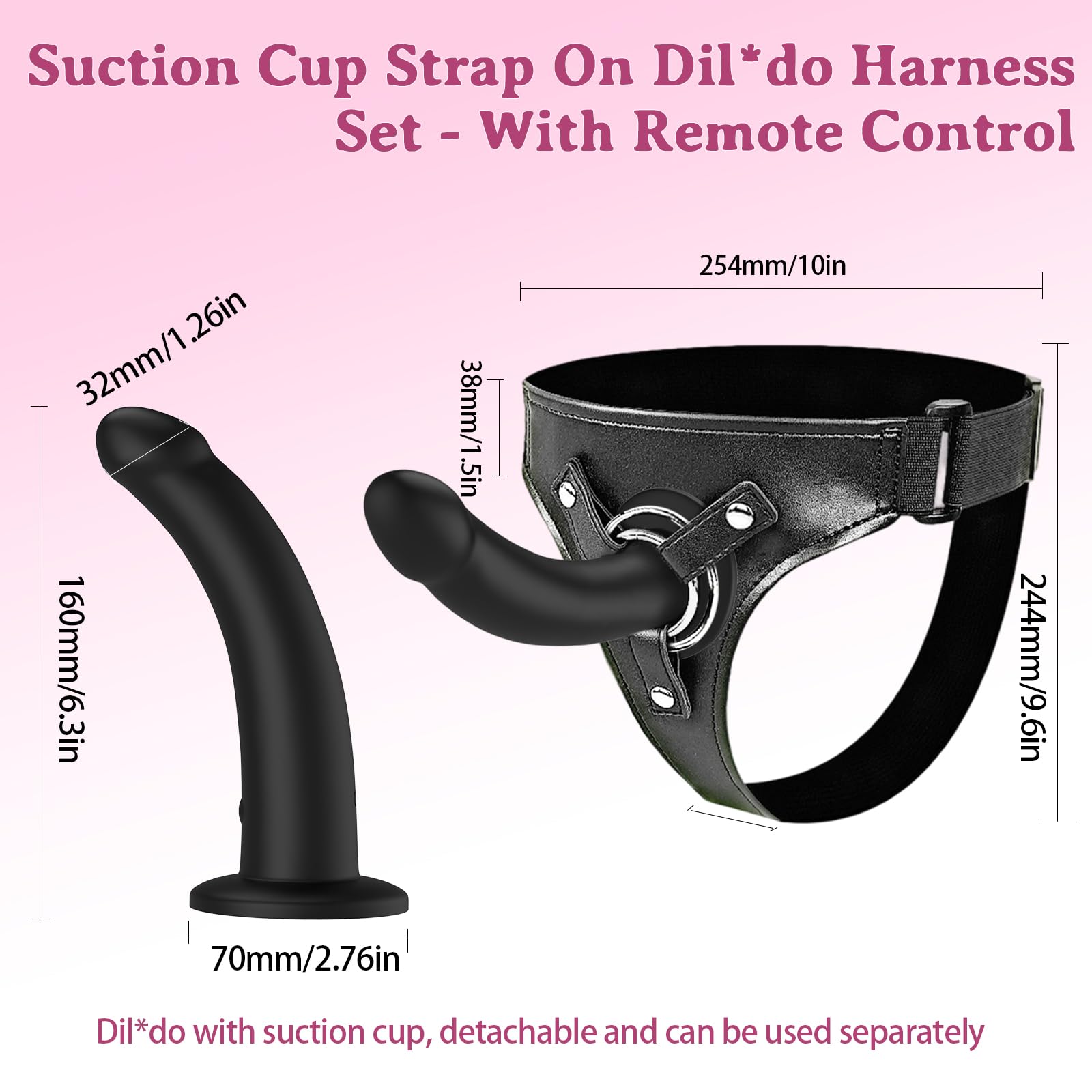 Gode Ceintures Vibromasseur Sextoy - Wordone Gode Ceinture Harnais Portable avec Ventouse&10 Vibrations, Télécommande Stimulation Clitoridienne du Point G, Jouet pour Couple Féminin et Lesbien - Noir