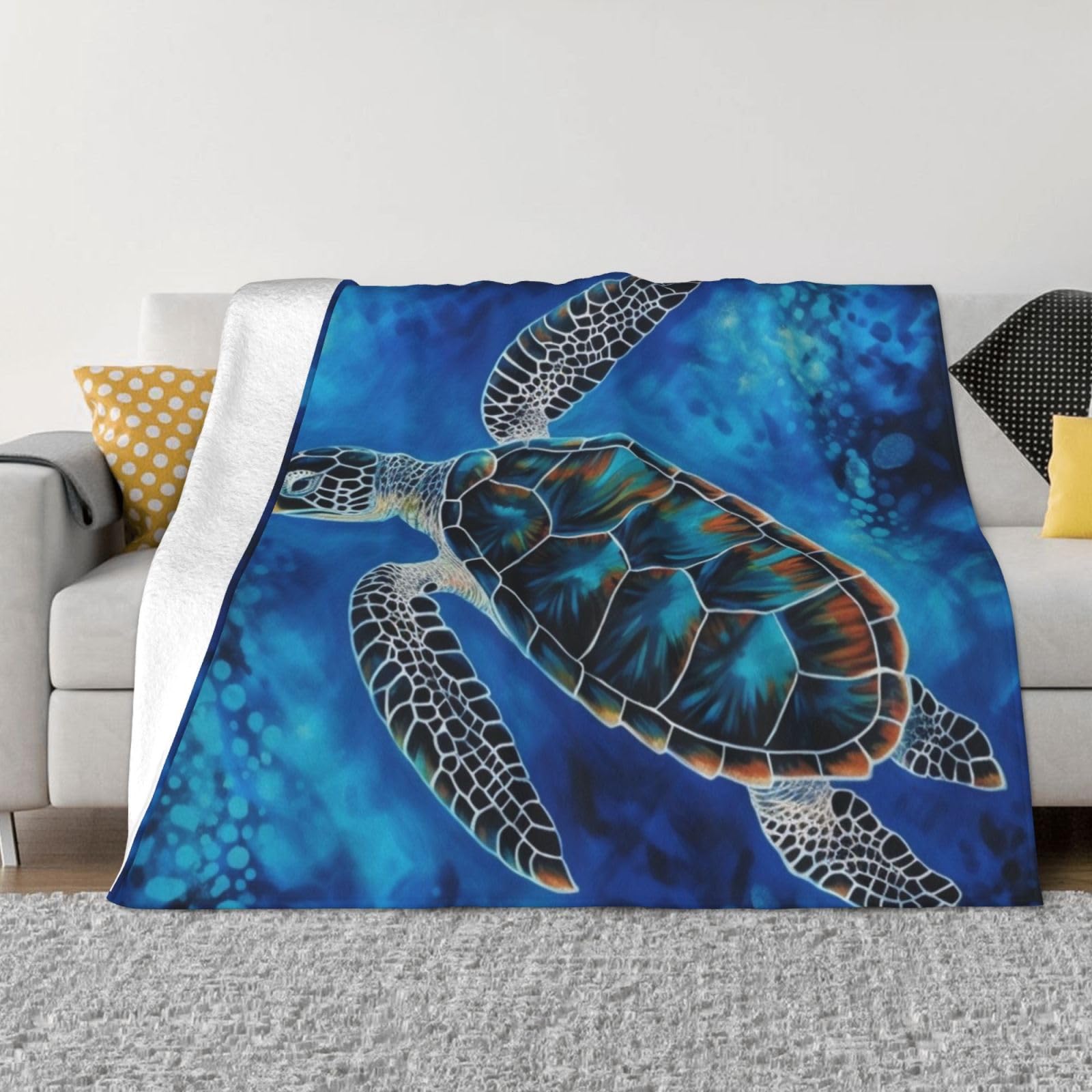 KLOPH Sea Turtle-Blue Throw Blanket 40"x30" Flannel Fluffy Warm Blanket for Couch, Reversible Plush Blankets for Bed, Comfy Fuzzy Blanket for Sofa, Plush Lightweight-Blankets for All Season