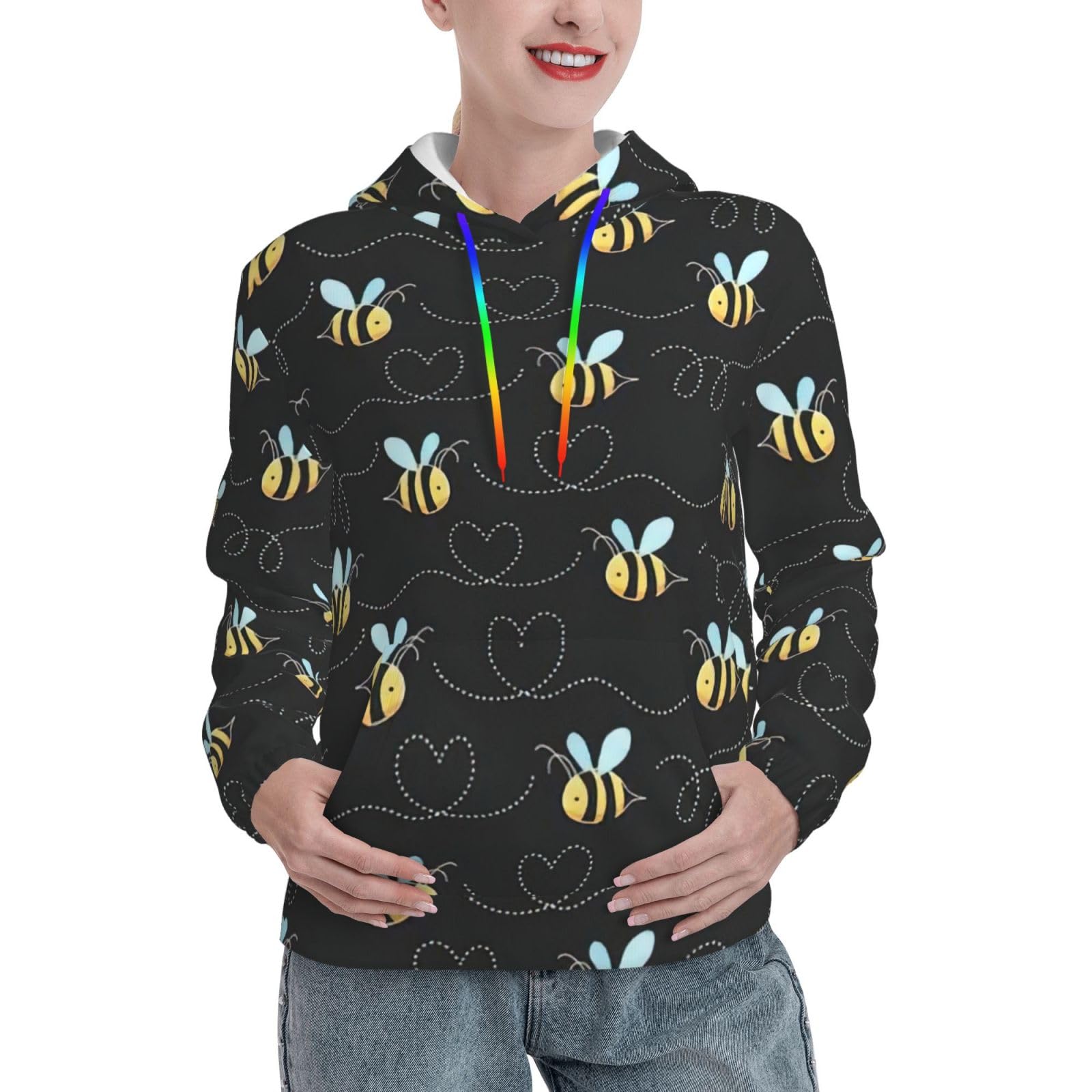 Pull graphique ajusté femme avec capuche douce imprimée abeille - 8