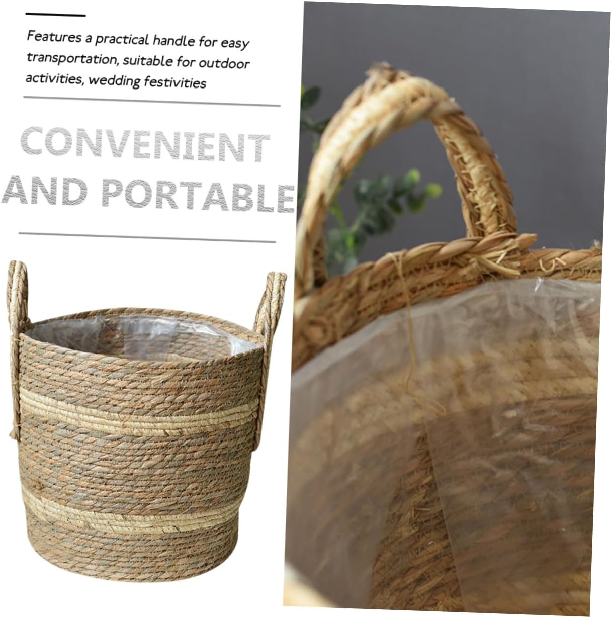 balacoo Straw Woven Storage Basket Handle Hand Woven Container for Home Office and Weddings Elegant Rustic Decor for Organizing Plants Medium