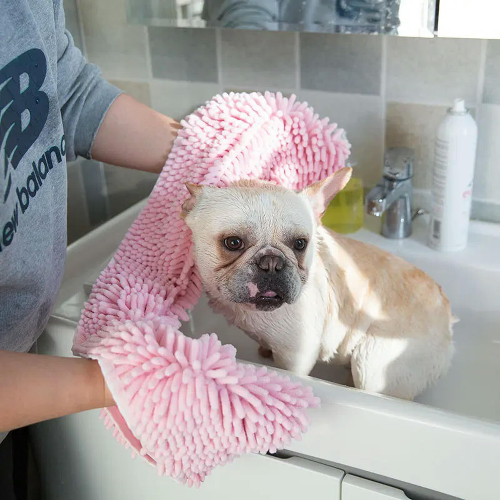 Serviette Shammy pour Chien, Serviette en Microfibre Super absorbante pour Chien, Serviette de Bain à séchage Rapide avec Poches pour Les Mains pour sécher Les Chiens