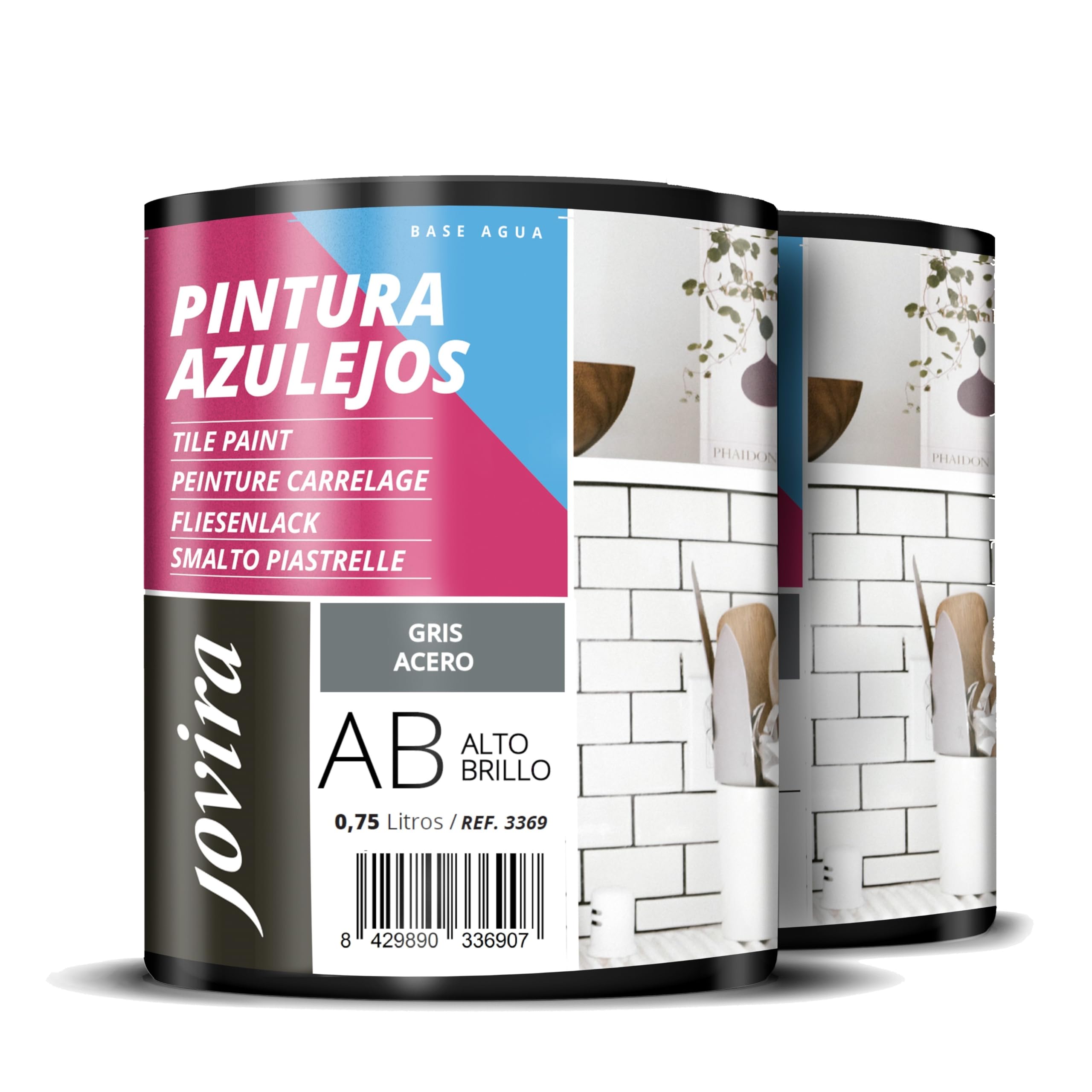 JOVIRA PINTURAS Pintura para Azulejos, Alto Brillo al Agua. Da una imagen nueva a tu cocina y baño. (2x750 Mililitros, Gris Acero) B-4-2