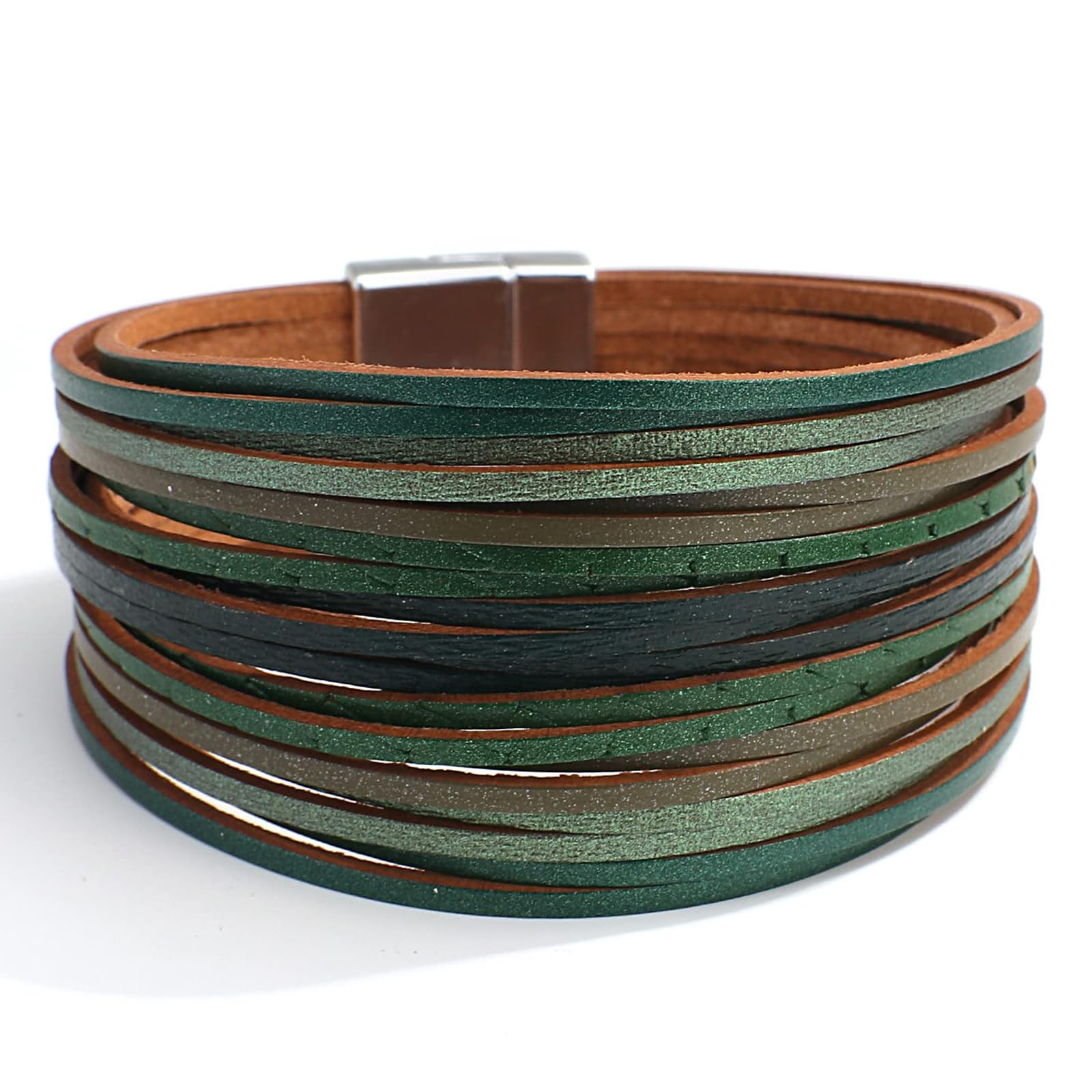 FescioryLeather Wrap Bracelets for Women, Boho Leopard Multi-Layer Crystal Beads Cuff Bracelet JewelryRecycled Claim Standard Blended