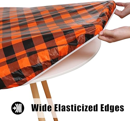 Miniatura 2 de smiry - Mantel de vinilo redondo para mesa de 45-56 pulgadas, mantel elástico, ajustado e impermeable, diseño de cuadros, respaldo en franela, para