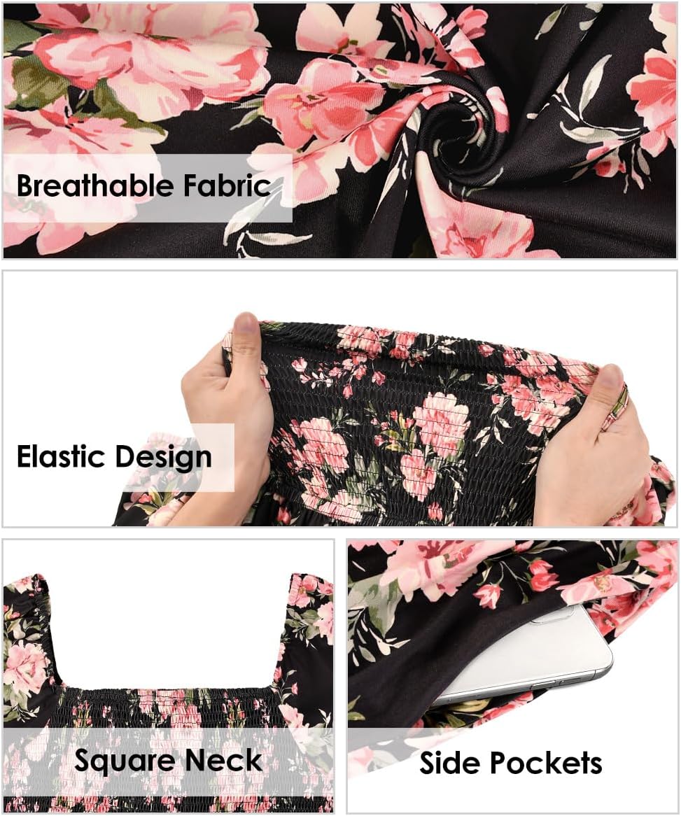 RITERA Plus Size Dresses for Curvy Women Square Neck Fall Long Sleeve Floral Smocked Maxi Dress with Pocket XL-5XL - Image 6