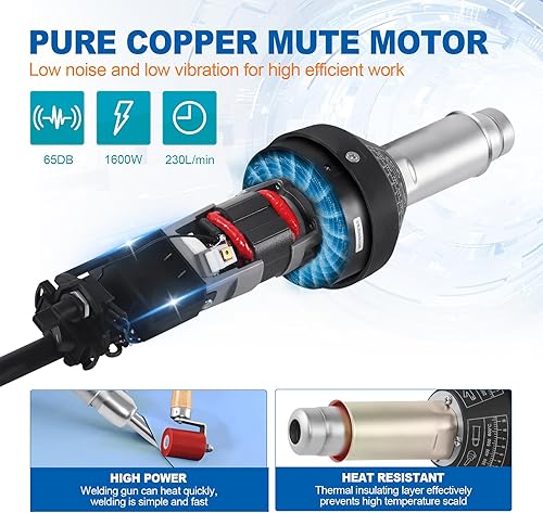 Miniatura 3 de Iglobalbuy Soldador de soldadura de plástico de aire caliente de 110 V 1600 W, pistola de soldadura de calefacción de PVC TPO de vinilo de aire