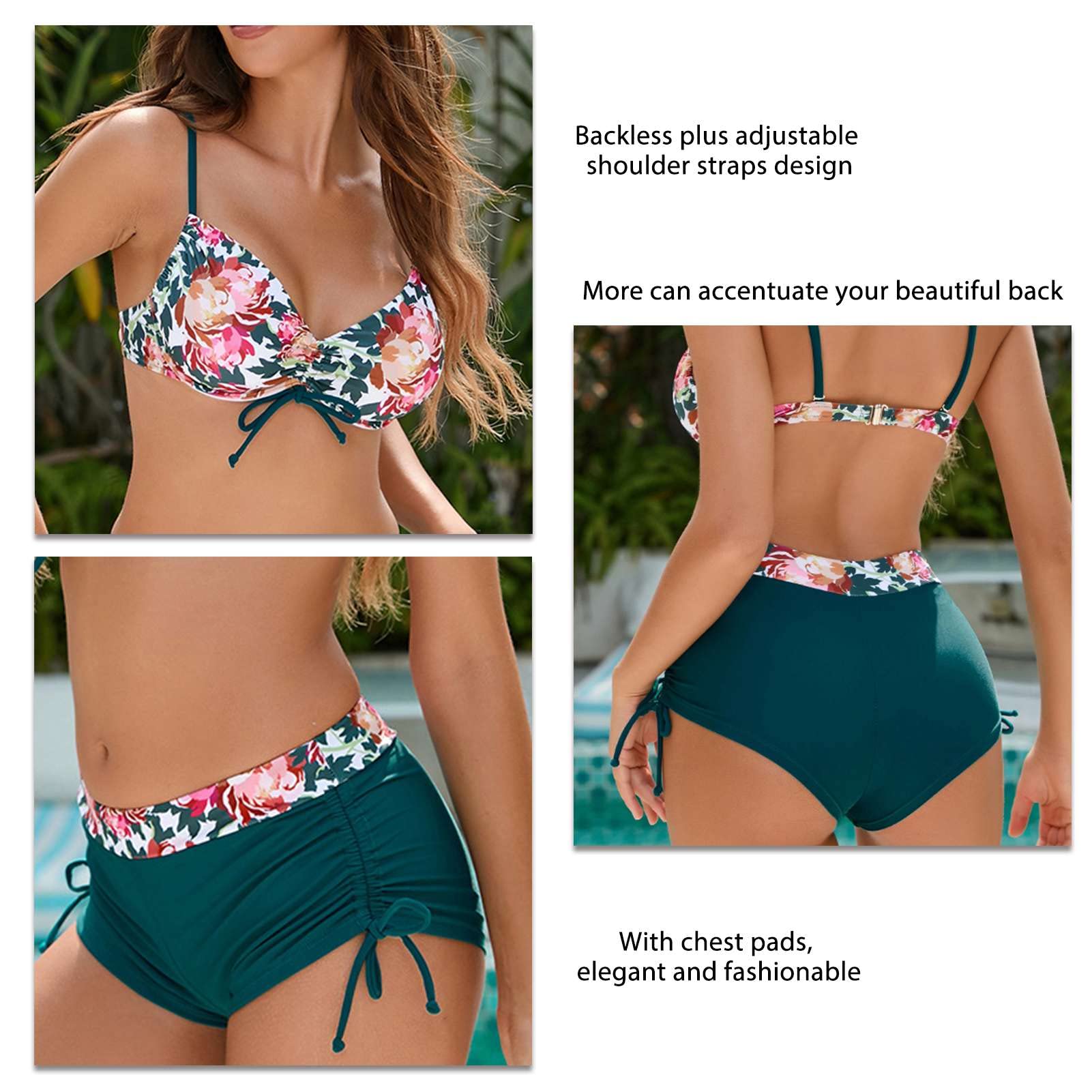 Strój Kąpielowy Bikini ze Sznurkiem, Regulowane Ramiączka Bez Pleców, Modny, Seksowny Damski Dwuczęściowy Strój Kąpielowy Bikini, łatwy Mecz na Imprezy Pływackie (XL)
