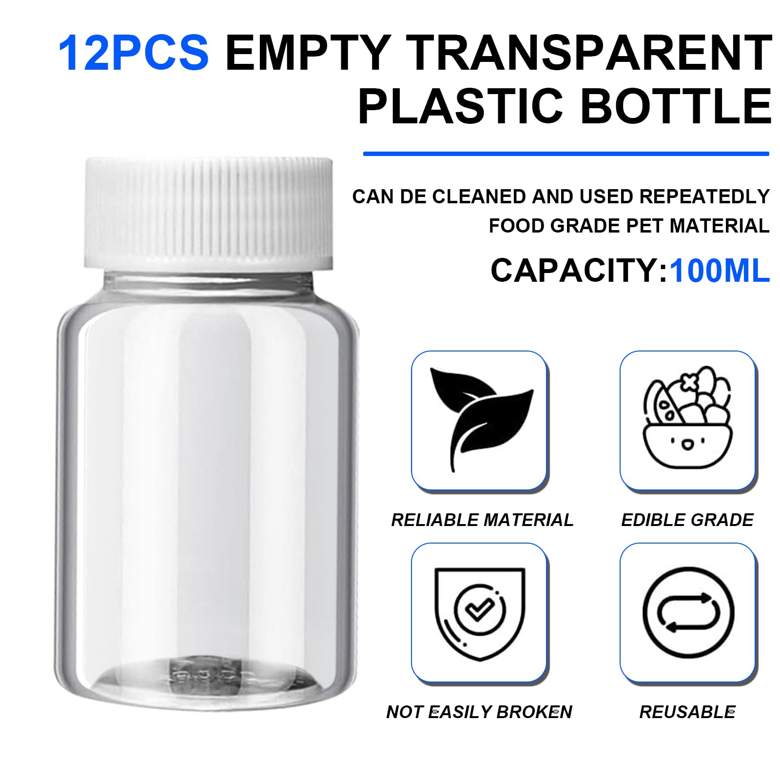 Plastikowa butelka wielokrotnego użytku dla zwierząt domowych - 12 sztuk 100 ml z pokrywką na wodę, mleko i sok (biały)