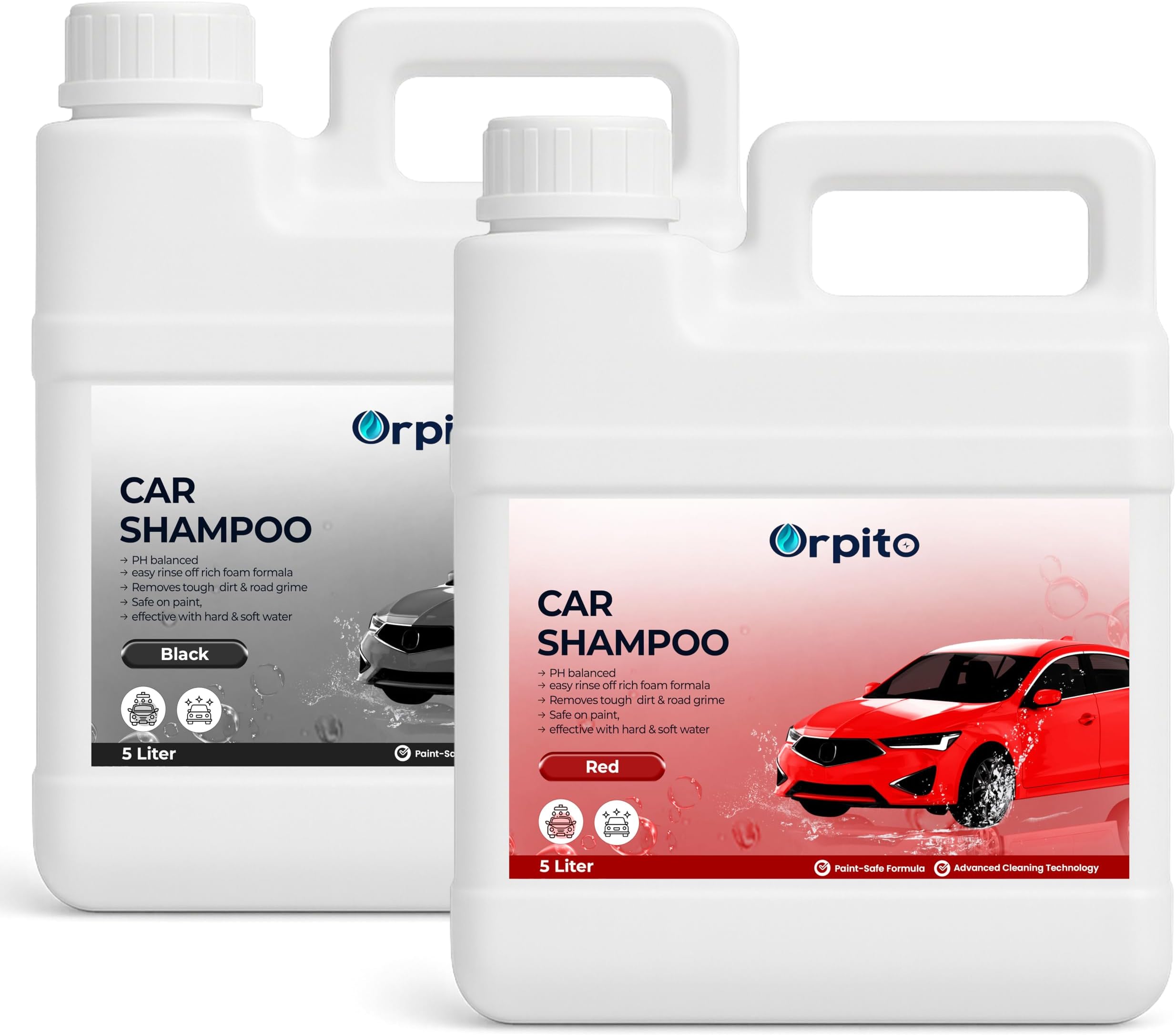 Premium Car Shampoo Double Combo (All Colour Variants) | High Foam pH-Balanced Formula | Safe on Paint & Coatings | Hard/Soft Water Effective | 10L (Pack of 2) (2, Black + Red)