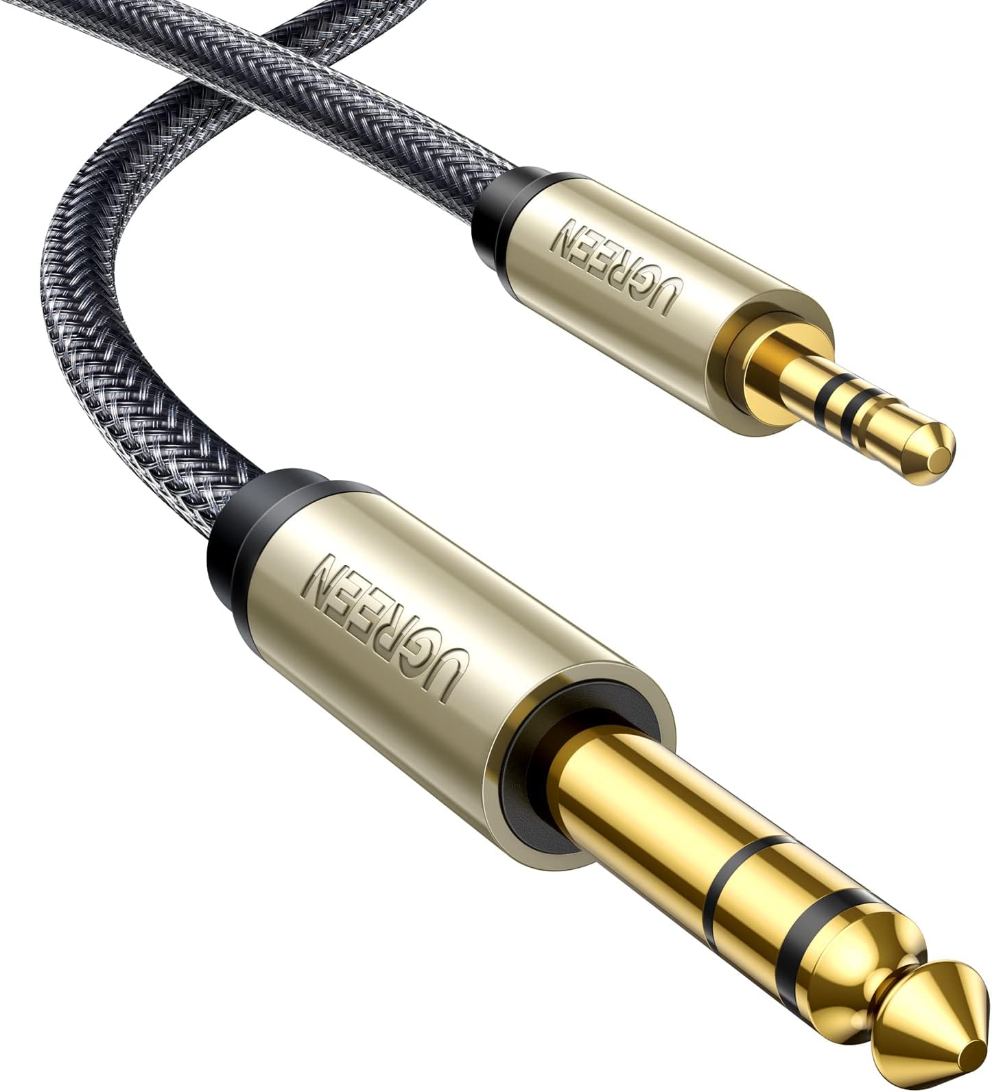 1/8 to 1/4 Stereo Cable 3.5mm TRS to 6.35mm Audio Cable Guitar to Aux Male Cord with Zinc Alloy Housing and Nylon Braid for Guitar, Laptop, Home Theater Devices, Speaker and Amplifiers 6.6FT