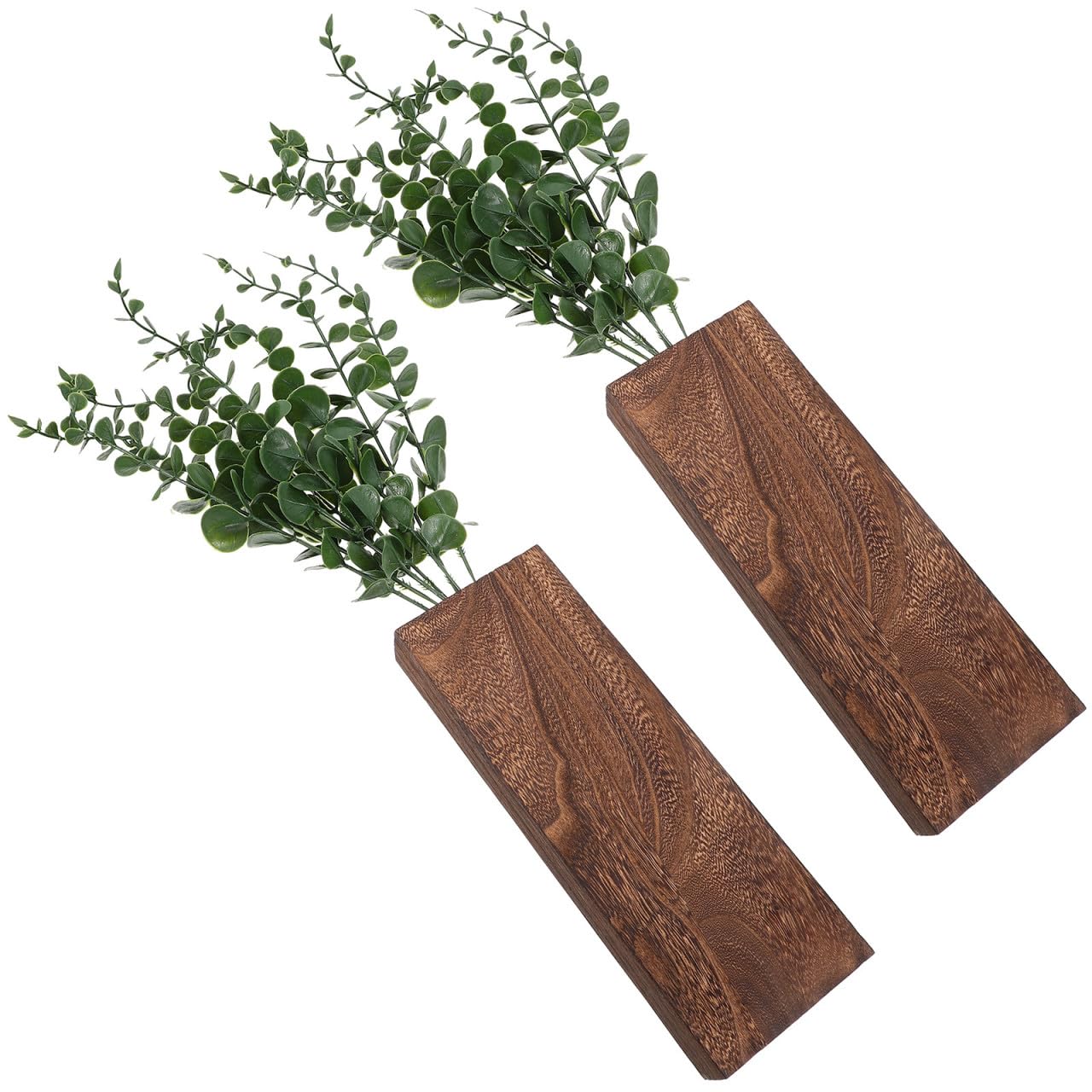 Eucalyptus artificiel décoration murale Garneck : plante suspendue avec vase en bois