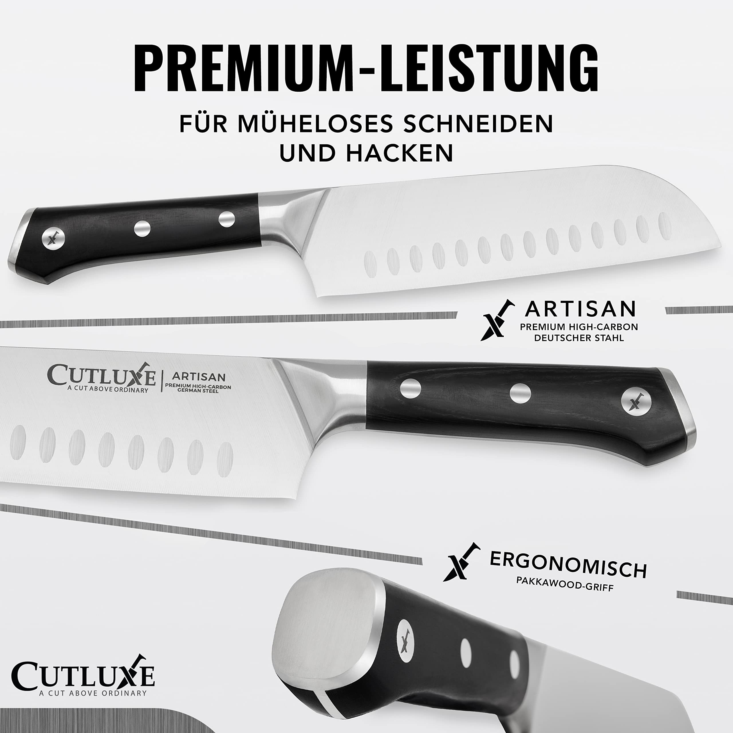 Cutluxe Santoku Messer 18cm – Fischmesser, Fleischmesser, Sushimesser, Küchenmesser mit Scheide – Ergonomisches Design & Extrem Scharf