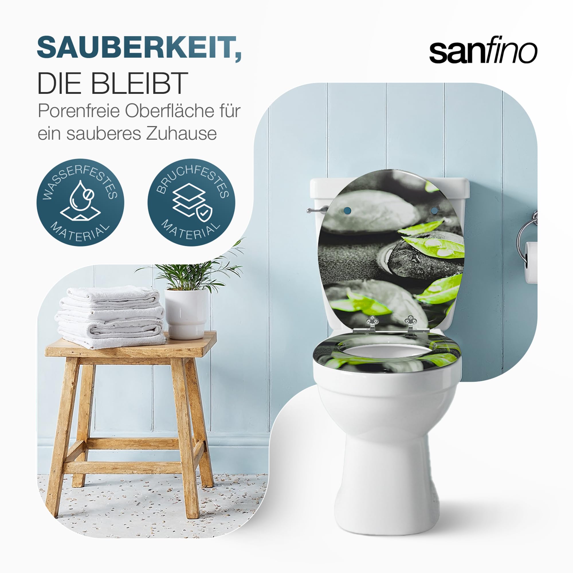 Premium WC Sitz mit Absenkautomatik – hochwertige Toilettendeckel aus Holz, viele bunte Motive, hoher Sitzkomfort, einfache Montage inklusive Montageanleitung – "Rocks"
