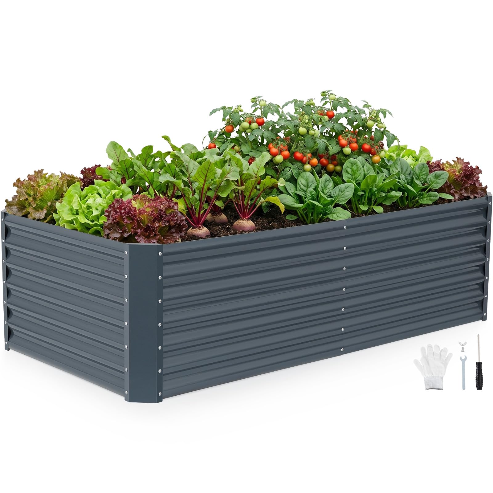 INNO STAGE Galvanized Raised Bed Kits, 180x90x53cm Metal Garden Beds, Grey