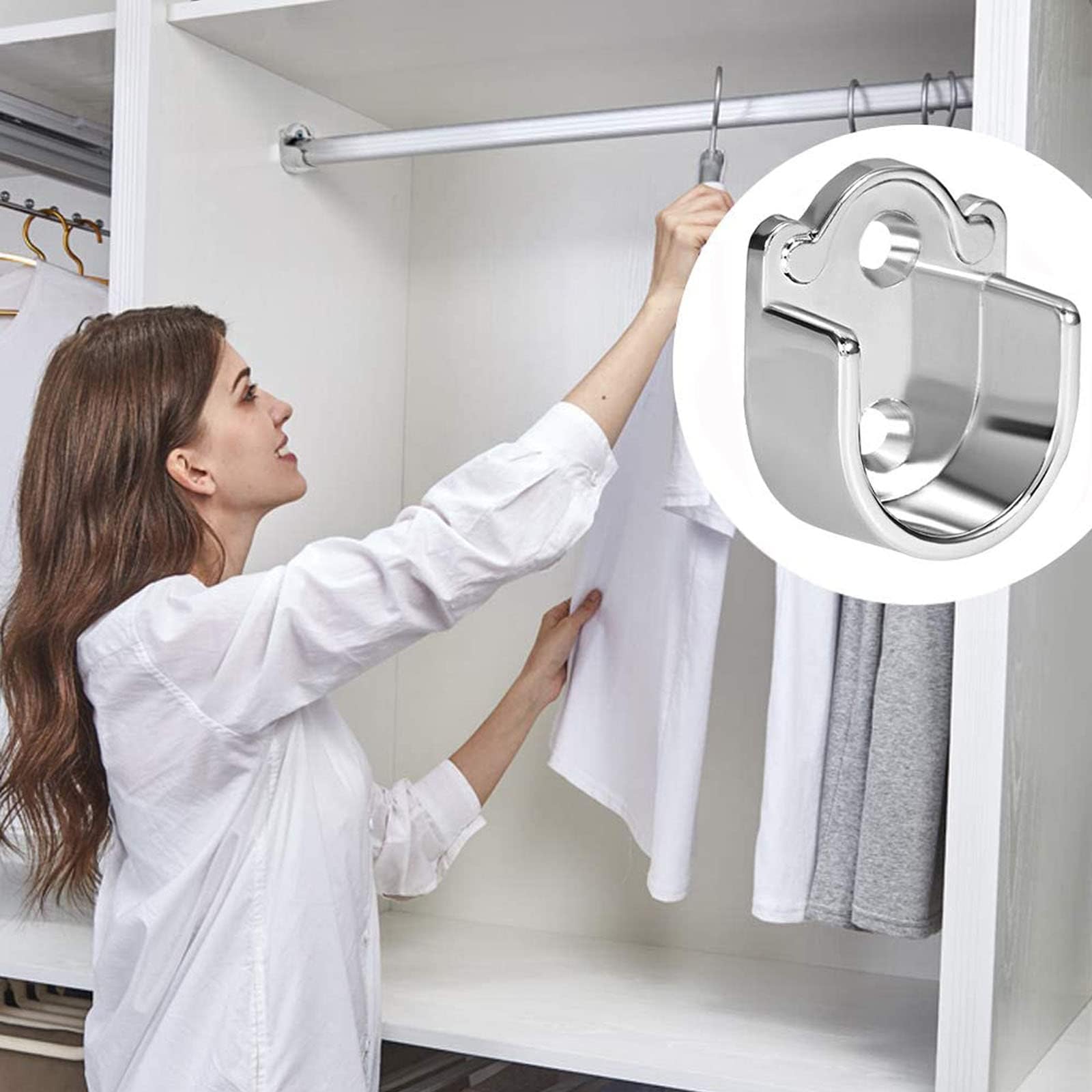 2 staffe resistenti per asta dell'armadio, supporto per tende e
