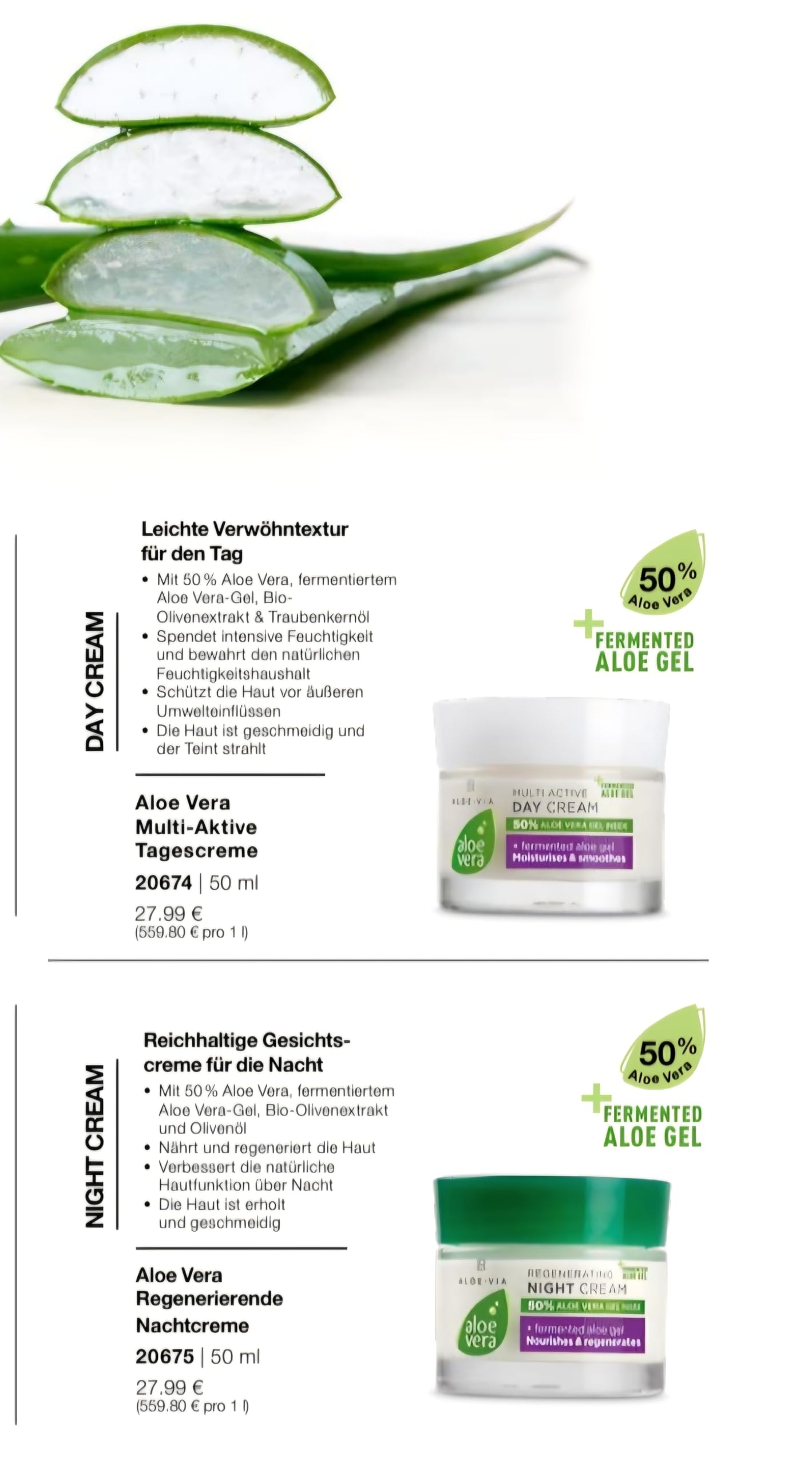 Aloe Vera Gesichtspflege-Set – 3-teiliges Set für Feuchtigkeit & Regeneration | Tagescreme, Nachtcreme & Gesichtsserum | Mit 50% Aloe Vera Blattgel & Bio-Olivenextrakt