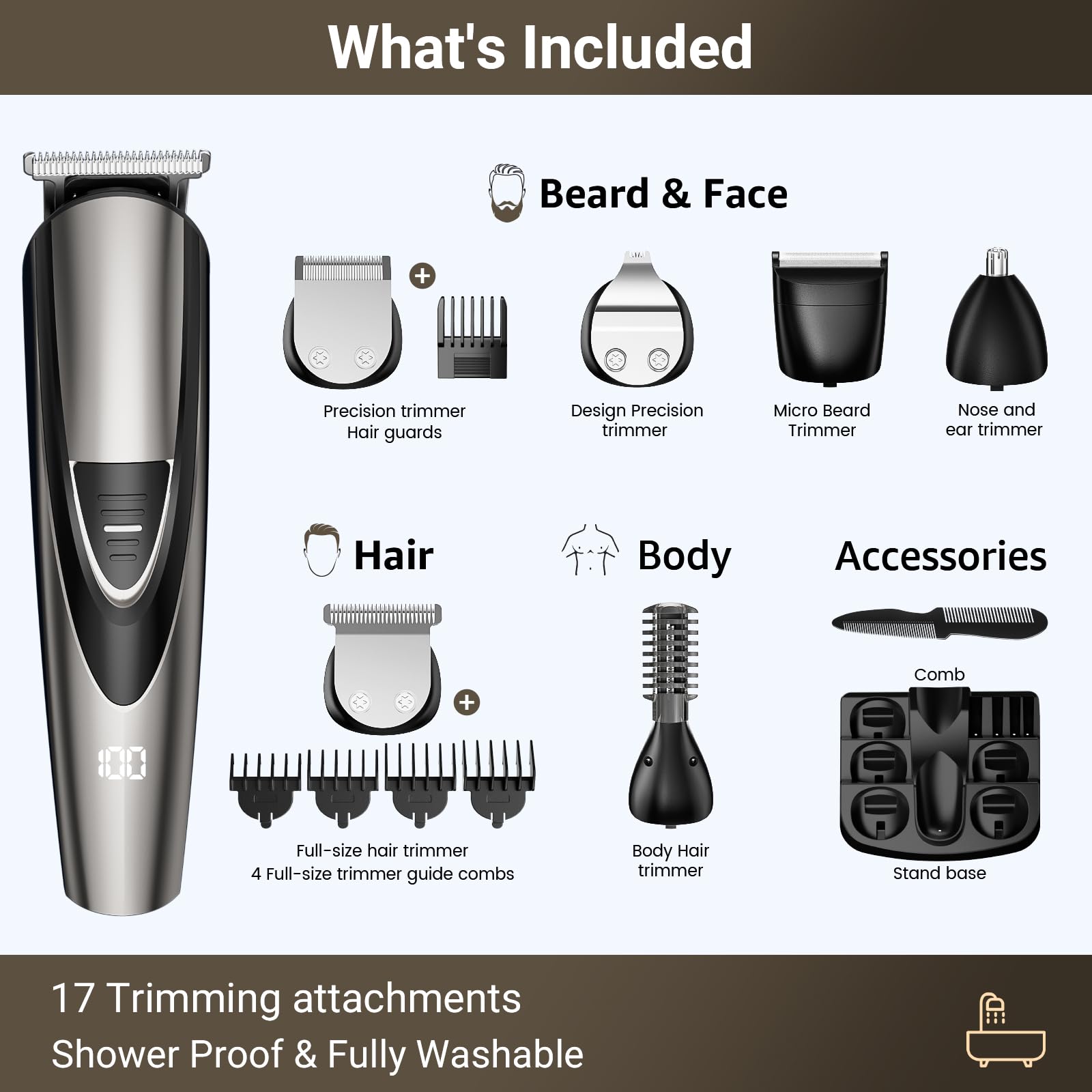 Beard Trimmer Kit - 12-in-1 Grooming -6