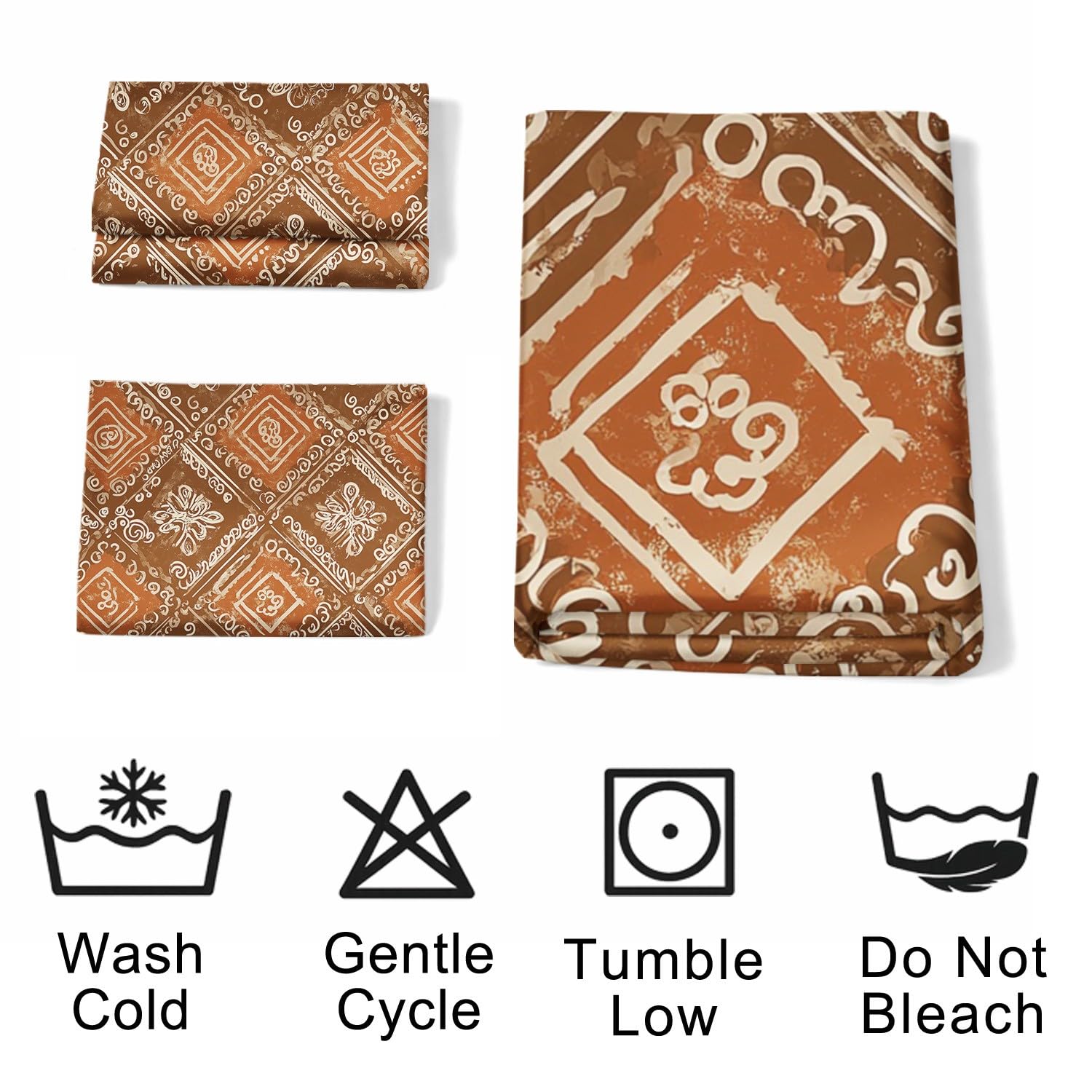 3-częściowy komplet pościeli boho 200 x 200 cm, poszewka na kołdrę – vintage, geometryczny wzór w romby, kwiatowy, miękka pościel z mikrofibry, dwustronna, z 2 poszewkami na poduszki, brązowa