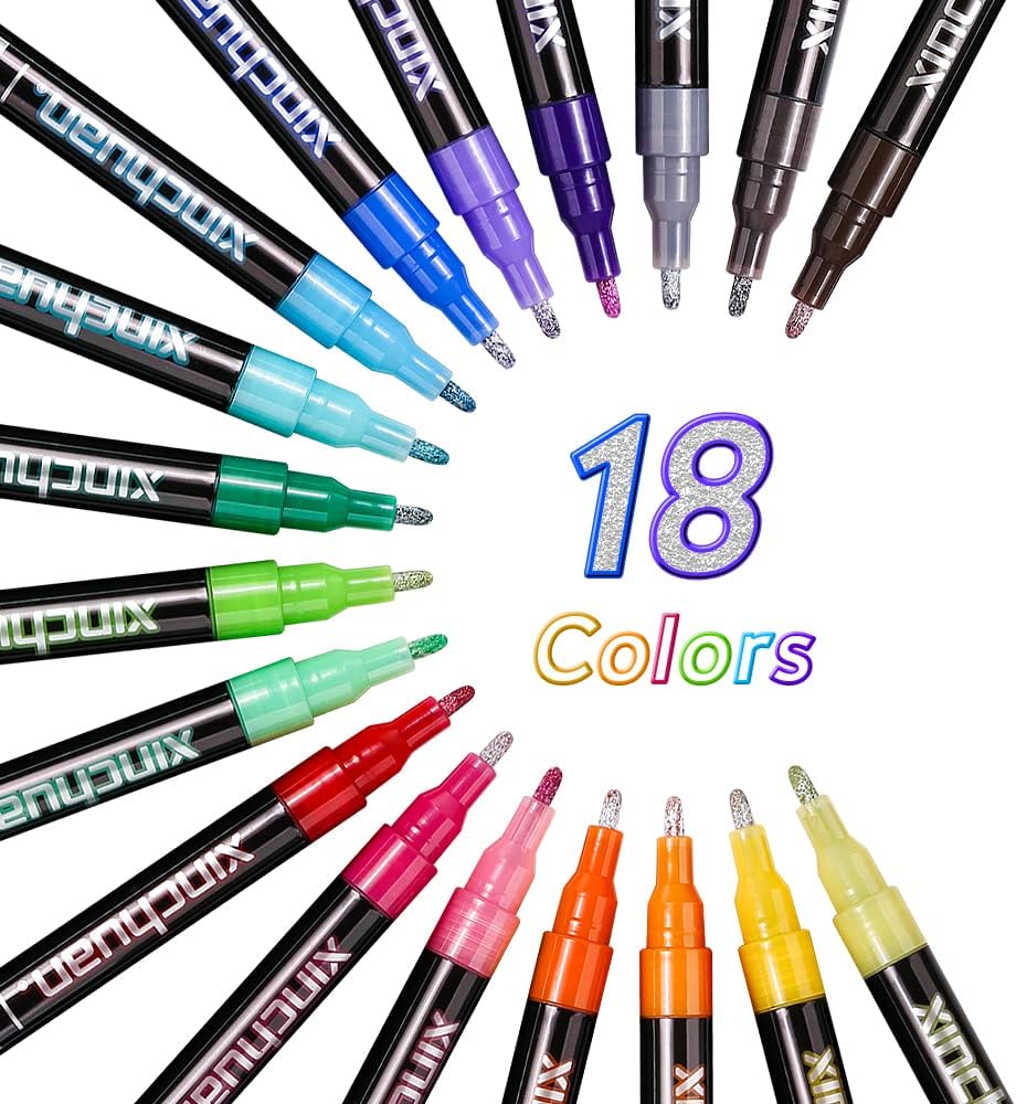 XINCHUAN Outline Marker Pens,Metallic Markers,Super Squiggles Outline Markers-18 Color Shimmer Markers,Super Double LinePens for Painting and Various Festivals