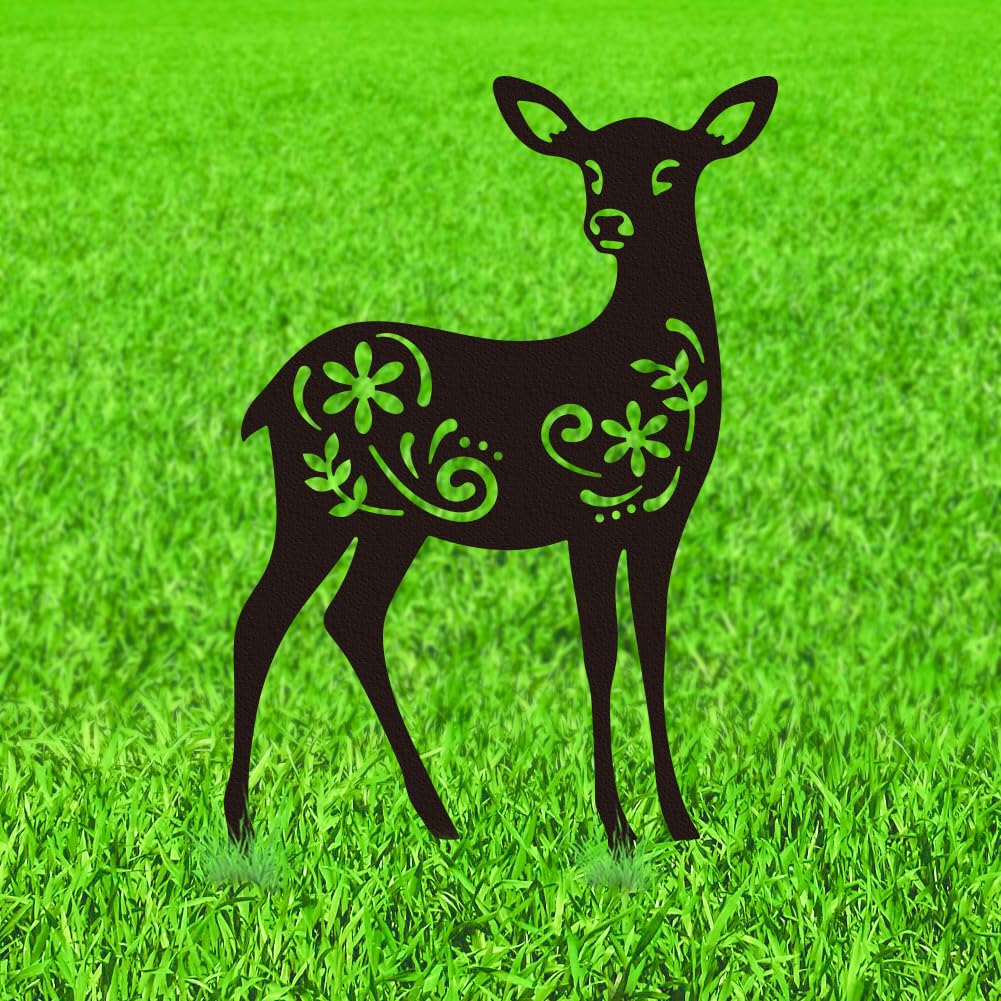 WADORN Deer Metal Outdoor Statues Silhouette, Reindeer Metal Decorative Garden Stakes Funny Animal Flower Silhouette Outdoor Stakes Decor for Garden Hugger Backyard Patio Lawn Art Outdoor Decor