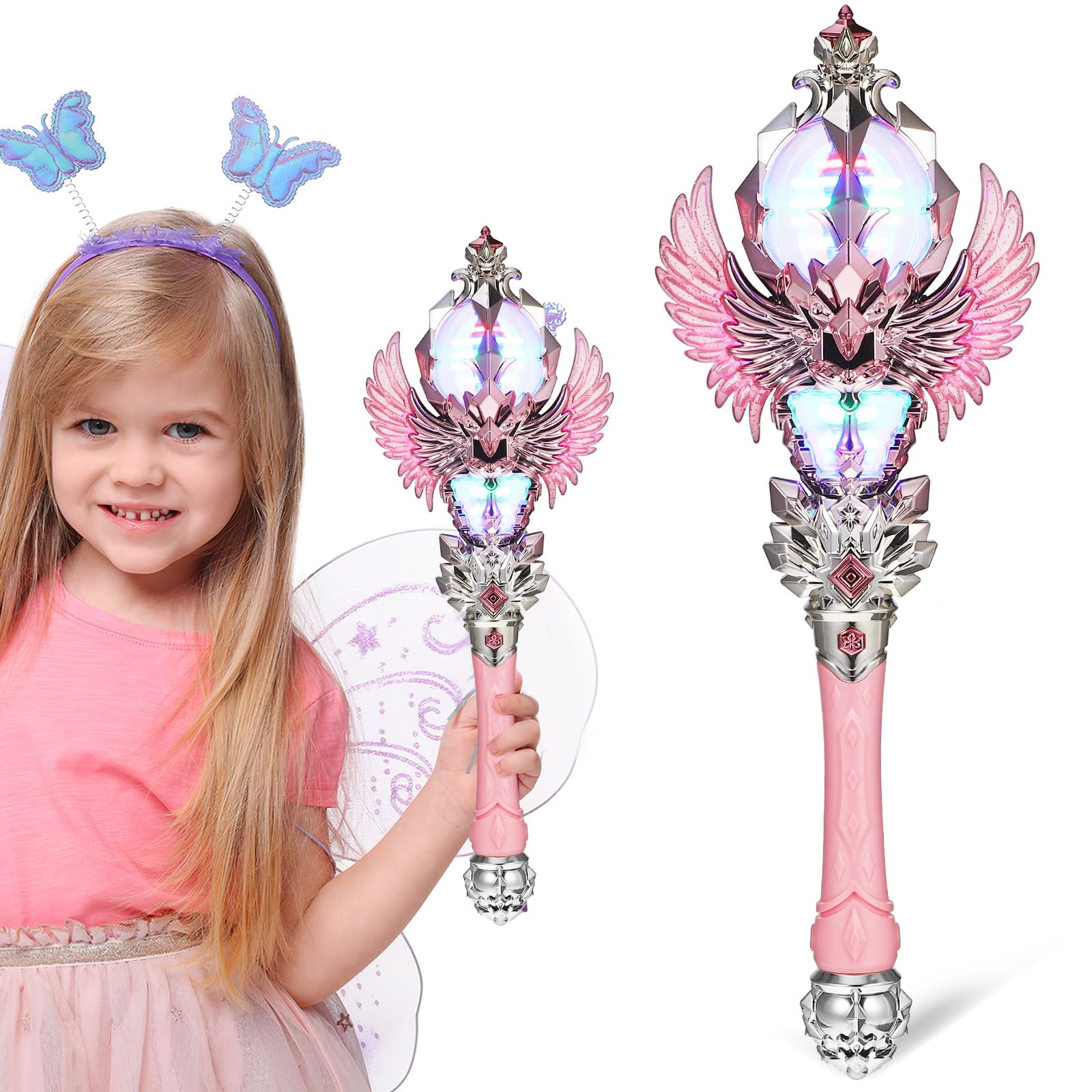 Kisangel Fantasy Enchanted Wand Light up Princess Wand for Boys and Girls Glowing Stick for Fairy Cosplay and Stage Performance High Brightness Girls Pretend Play Party Favors